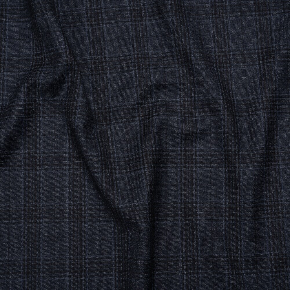 1 Yard Dark Blue and Black Plaid Super 130s Wool Suiting Soft 60 inch Width