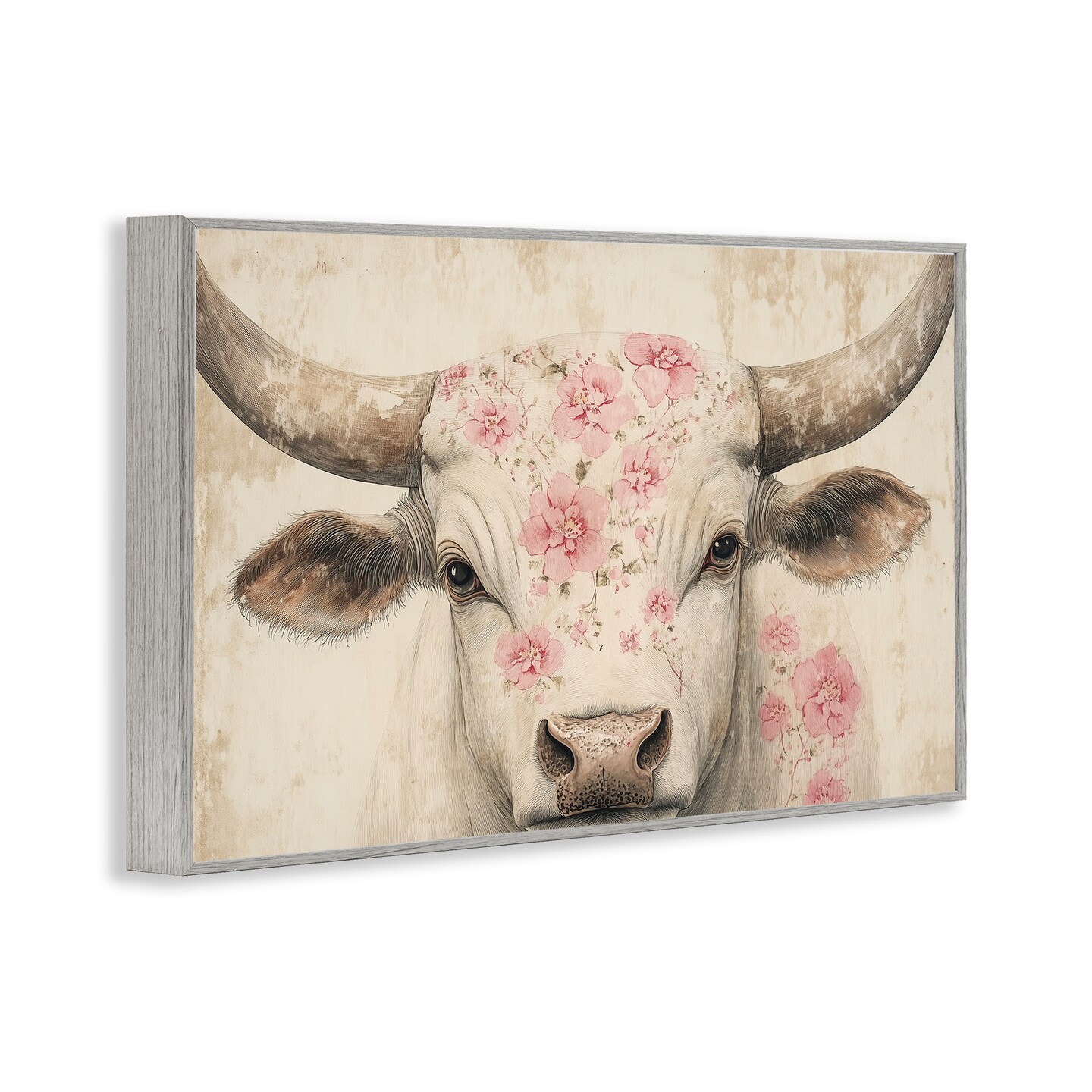 Stupell Industries Cattle with Cherry Blossom Pattern Framed