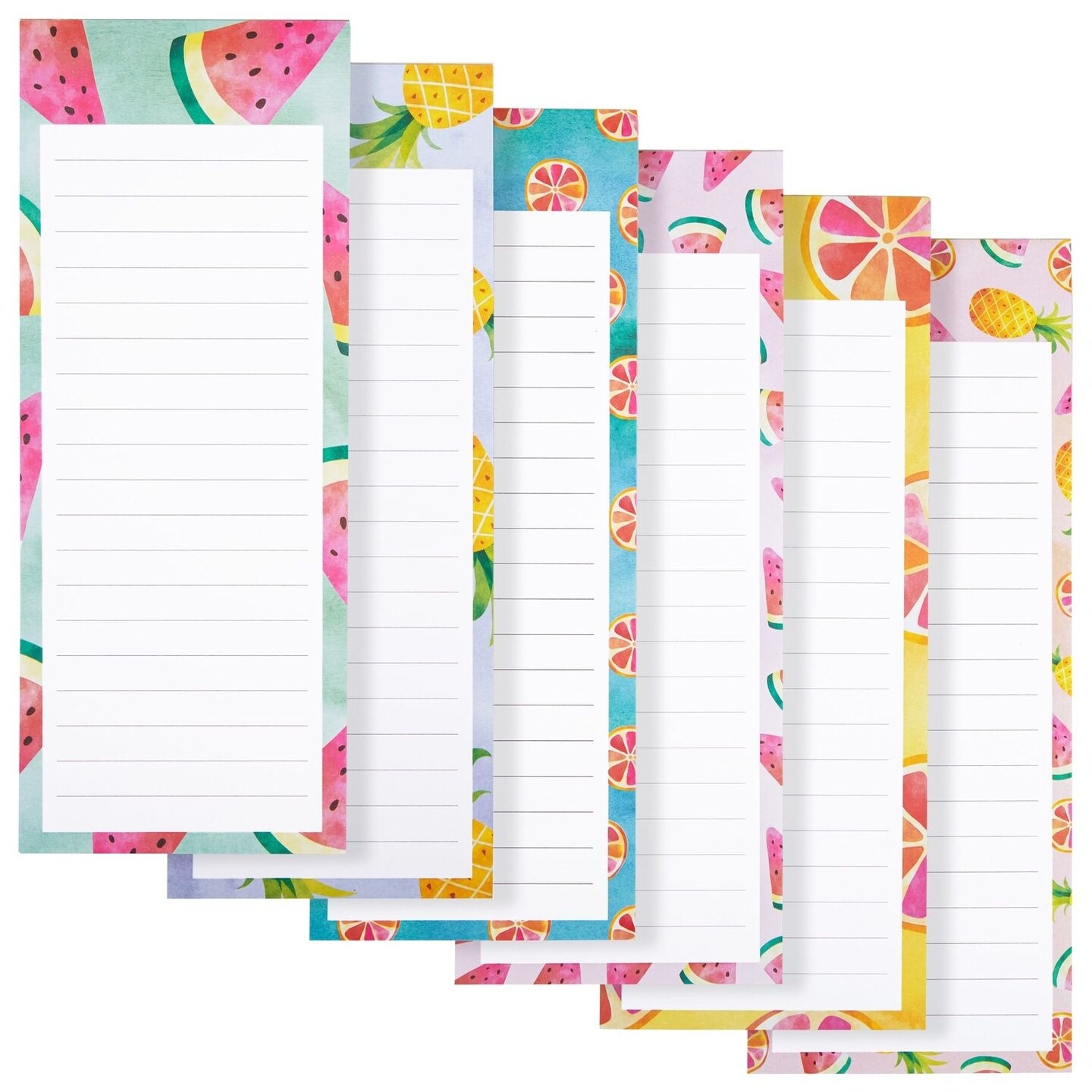 6-Pack Magnetic Grocery List Pad for Fridge- Cute Shopping List Paper Note Pads for Refrigerator, To-Do Memos (6 Fruit Designs, 60 Sheets Each)