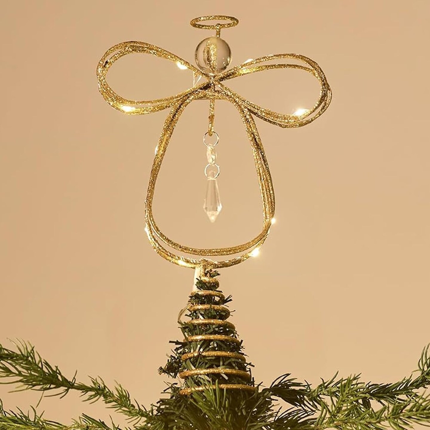 10 Inch Lighted Christmas Tree Topper Angel with Timer(Gold)