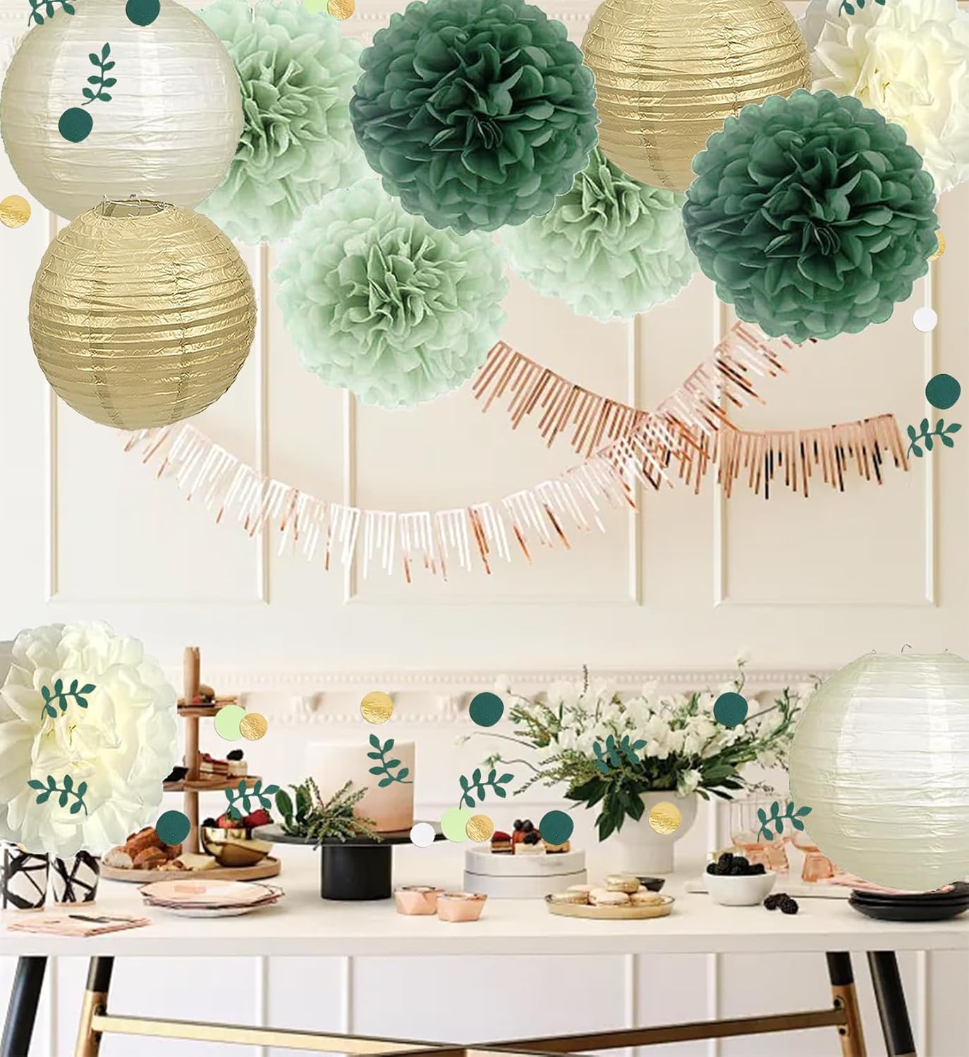 Mint Sage Green Party Decorations(Beige + Soft Dark Green)