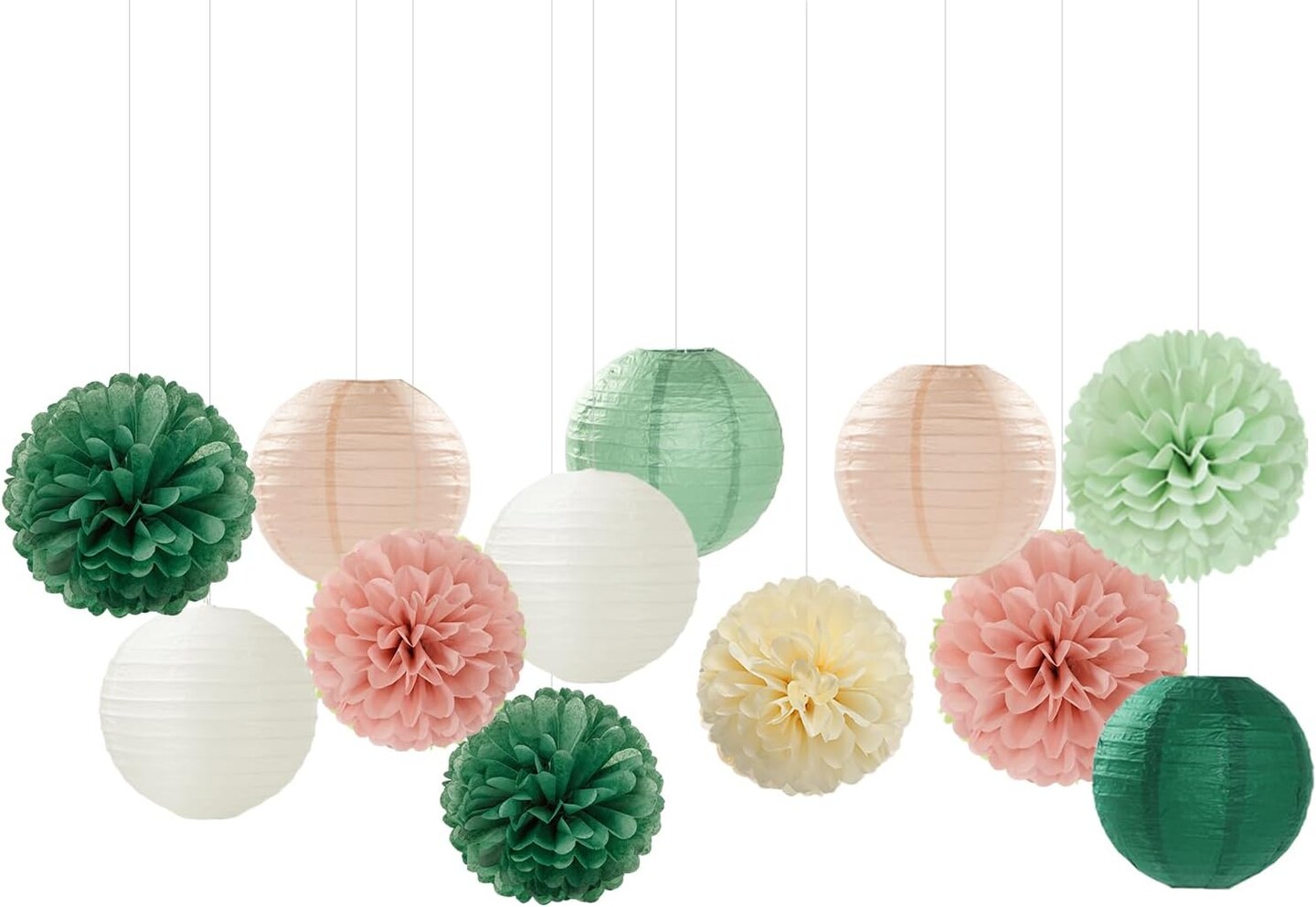 Sage-Green Pink Party-Decorations Paper-Flowers Lanterns(Sage Green Pink)