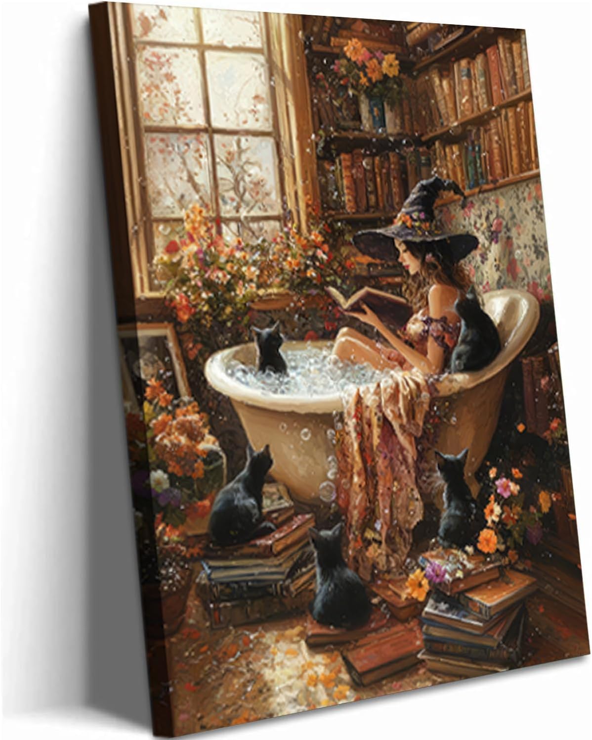 Halloween Witch Black Cat Wall Art Canvas - 16L"x12W" (Witch)