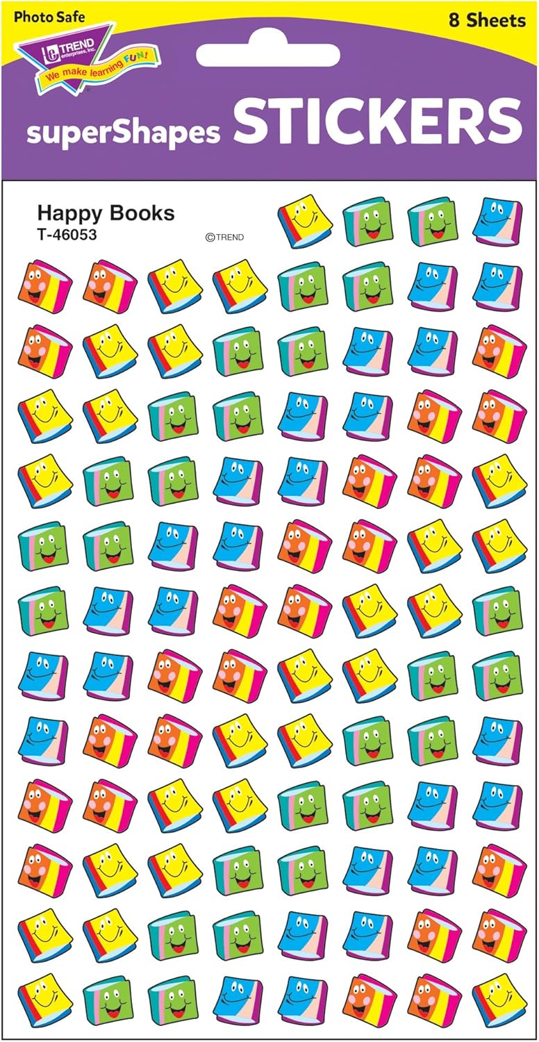 Happy Books superShapes Stickers – 800 Count, Fun Mini Book Stickers for Rewards & Crafts