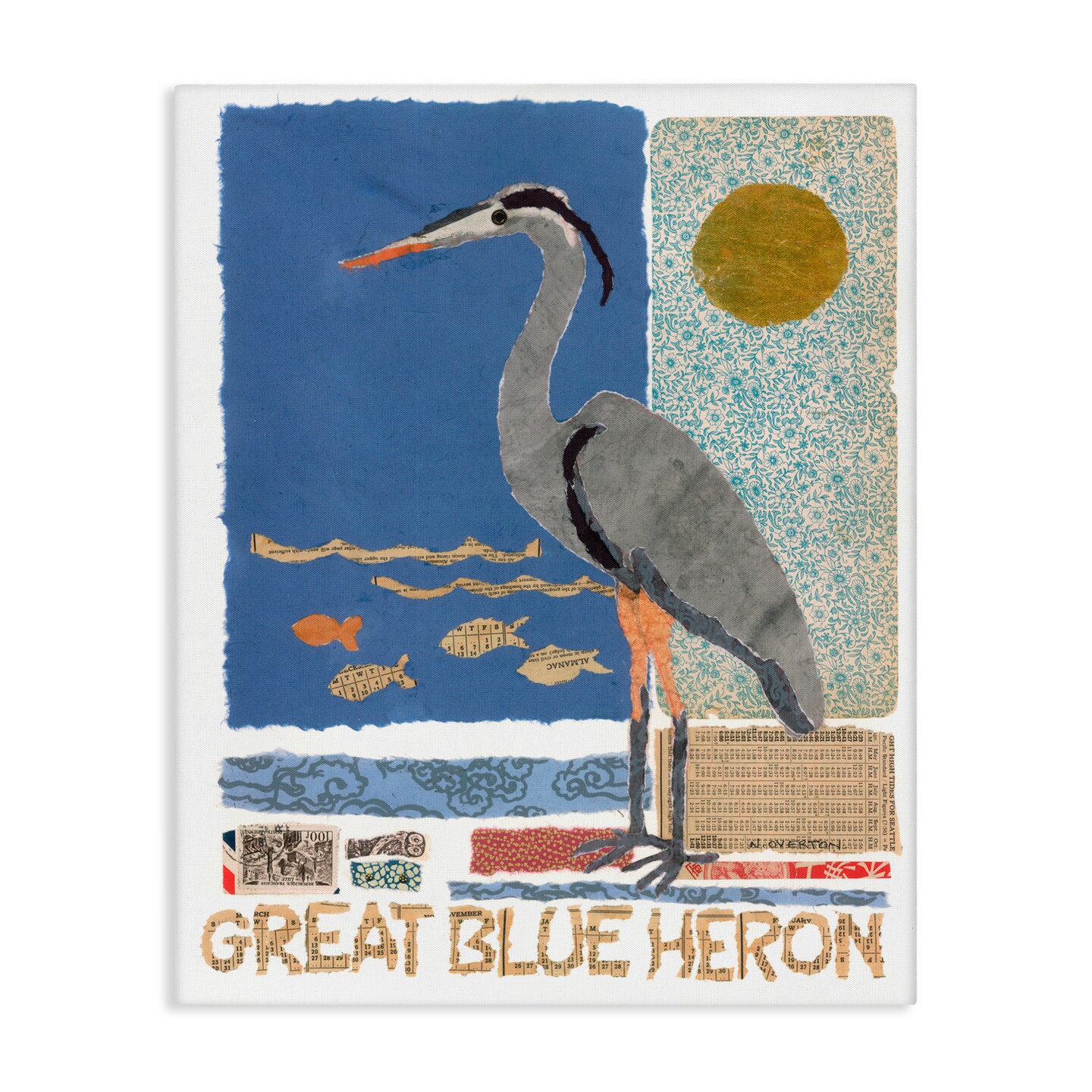 Stupell Industries Great Blue Heron Collage Canvas, design by Nancy Overton