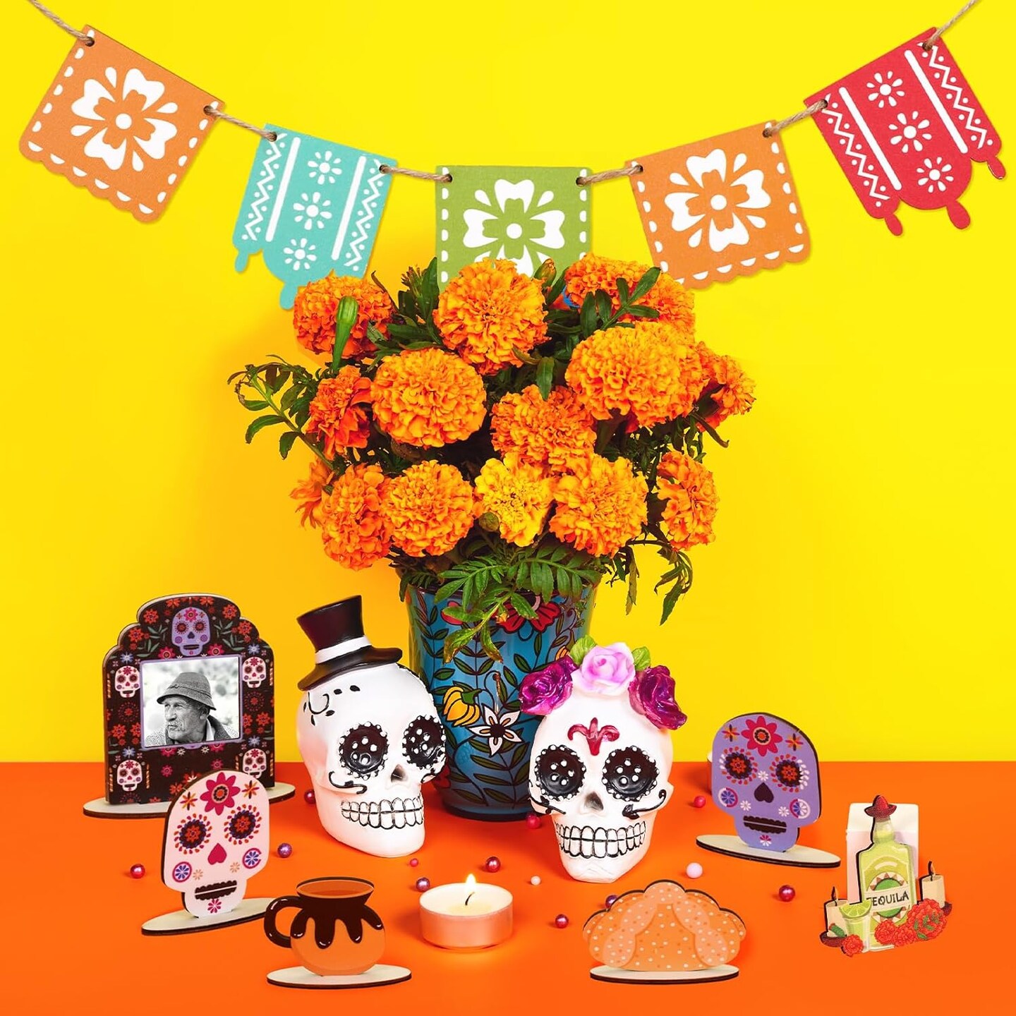 12 Pcs Day of The Dead Tiered Tray Decorations Dia De Los Muertos Decor Garlands Skull Candles
