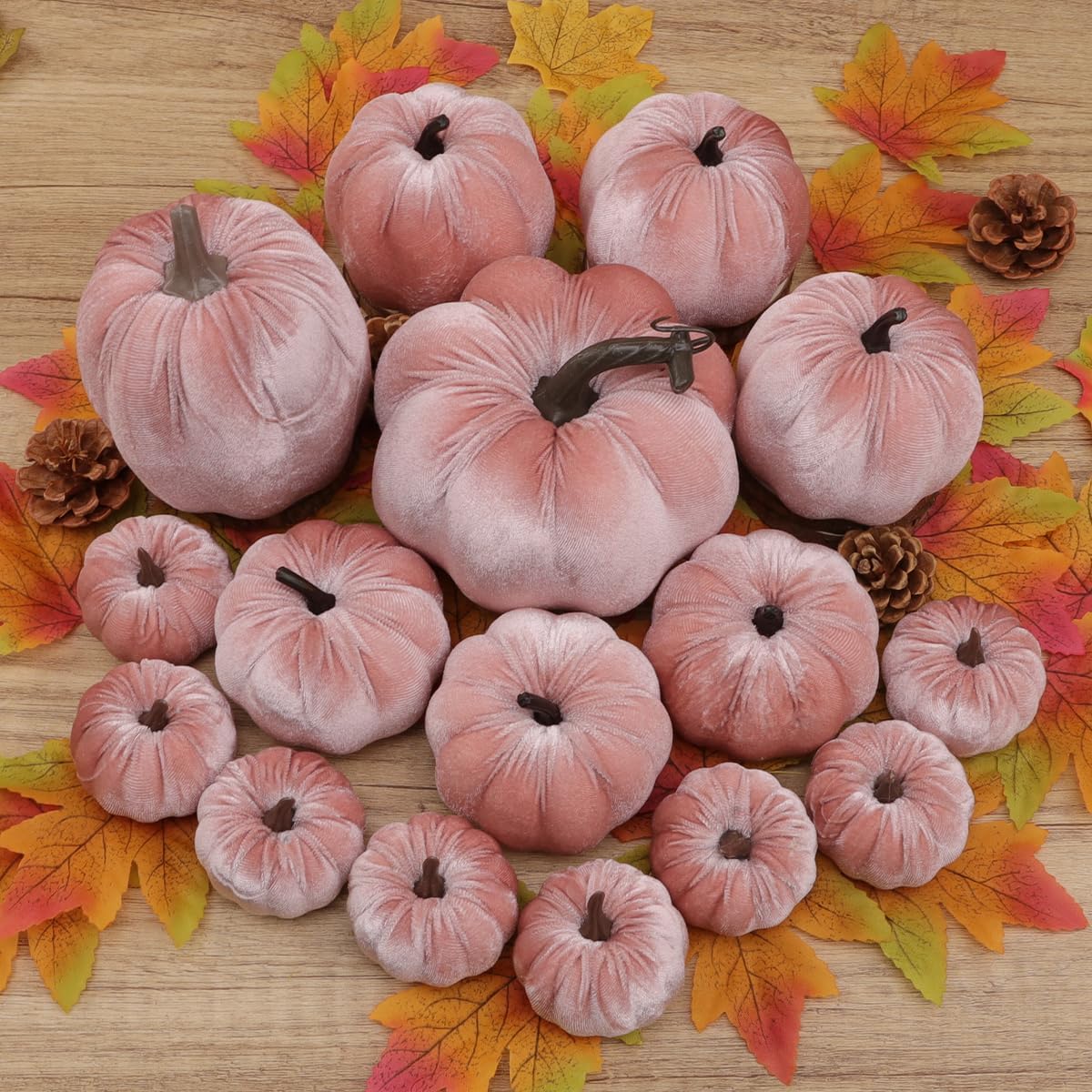 16Pcs Pink Fake Foam Pumpkins Decorating Velvet Fabric Pumpkin