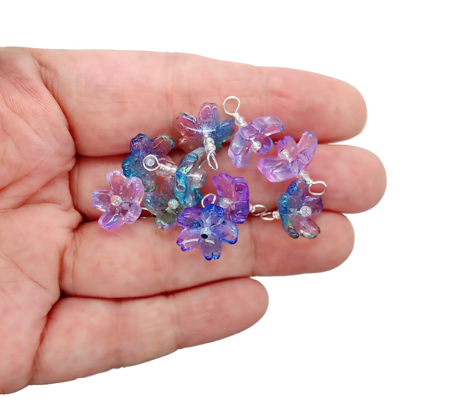 Pretty Flower Dangle Charms Made from Glass Beads, 10 pcs, Choose Color, Adorabilities