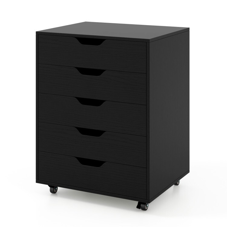 5-Drawer Rolling Storage Cabinet with Lockable Wheels and Cut-Out Handles for Home or Office