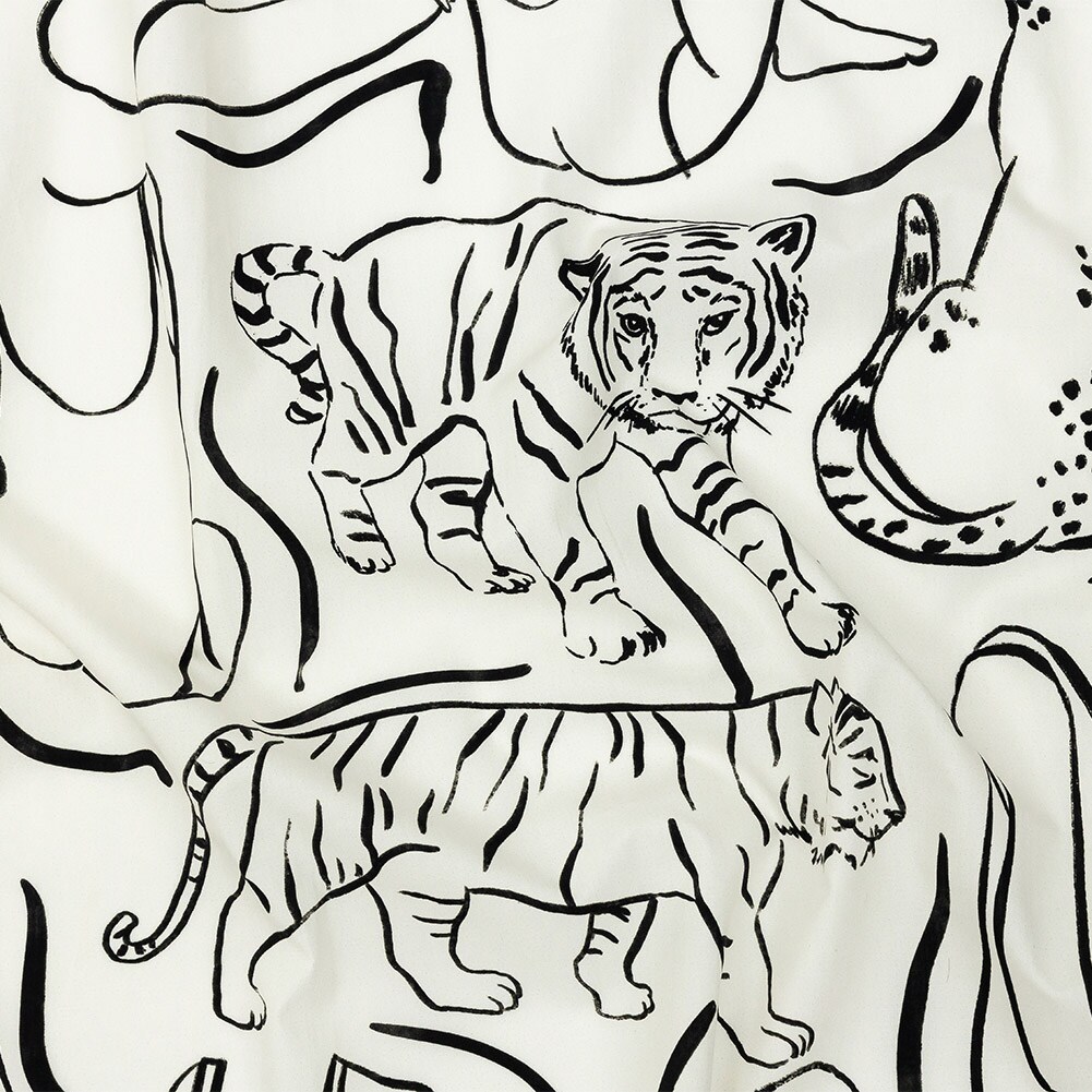 1 Yard Black and White Cotton Poplin - Tiger Animal Print Lightweight Fabric