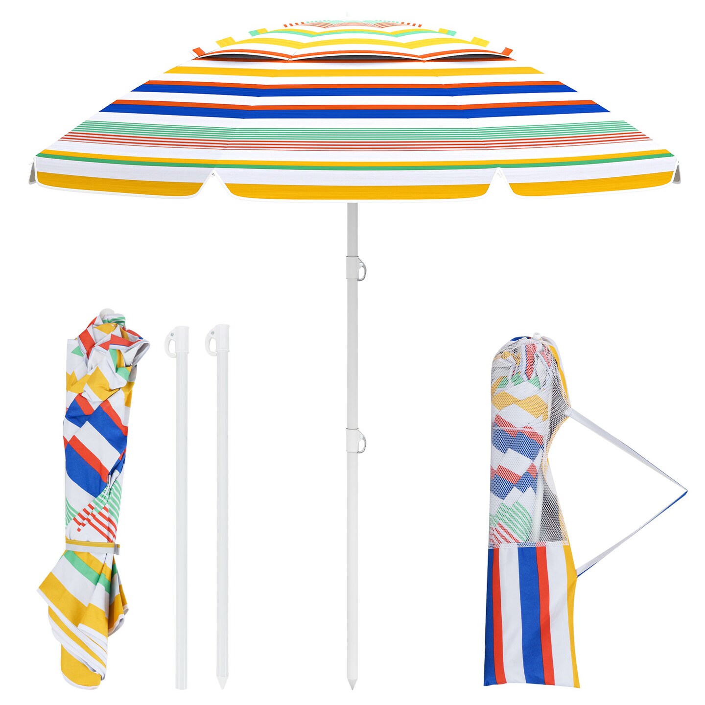 6.5 ft Portable Beach Umbrella with UPF50 Sun Protection Tilt and Sand Anchor for Outdoor Use