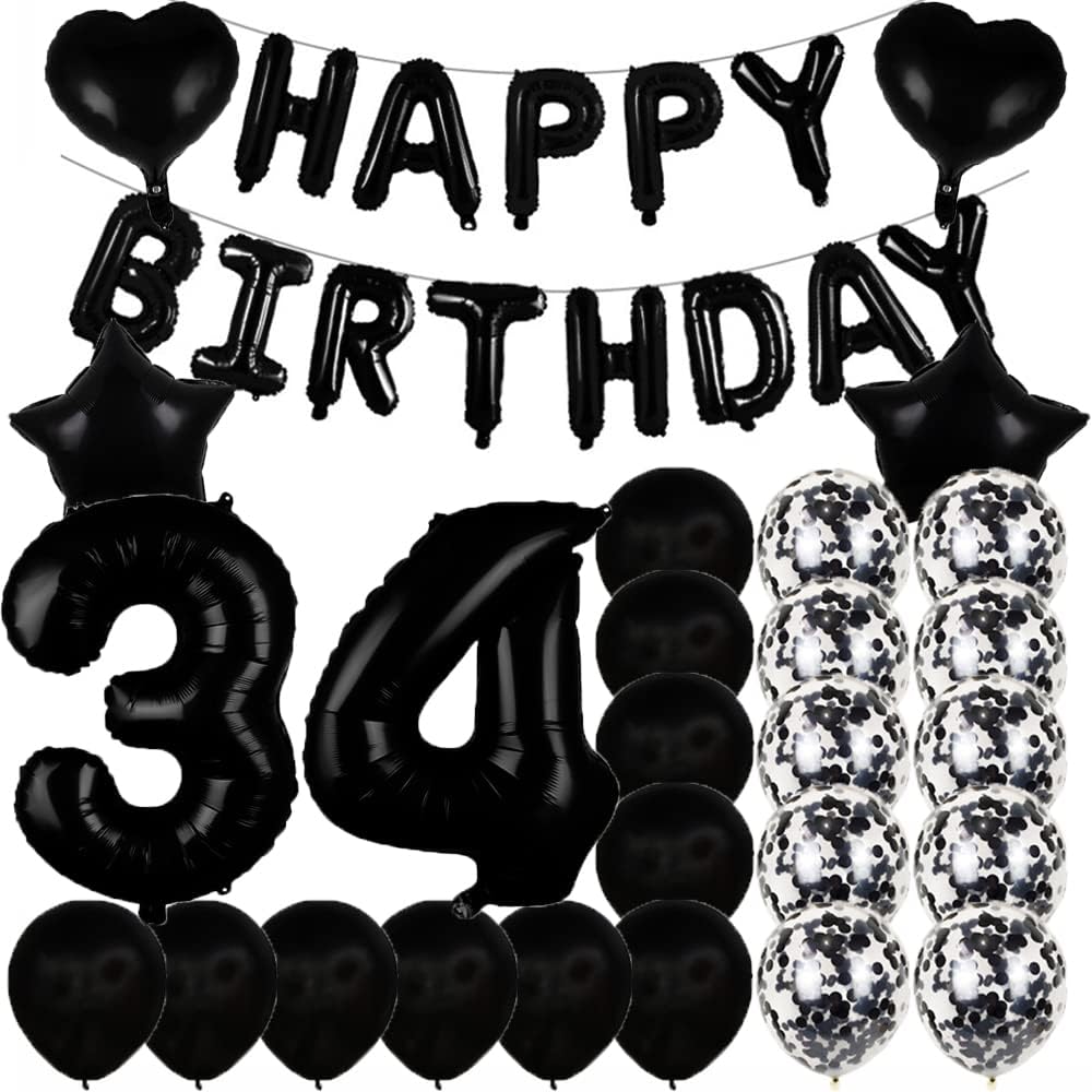 Sweet 34th Birthday Decorations Party Supplies (Black) 9 x 7 x 1 inches