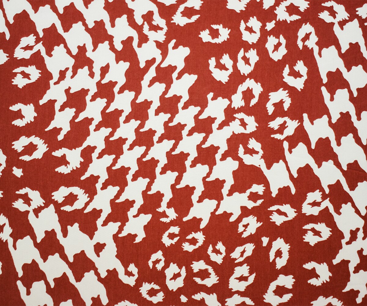 Orange-Beige Poly Abstract Houndstooth-Cheetah Printed Faille Woven Fabric By the Yard