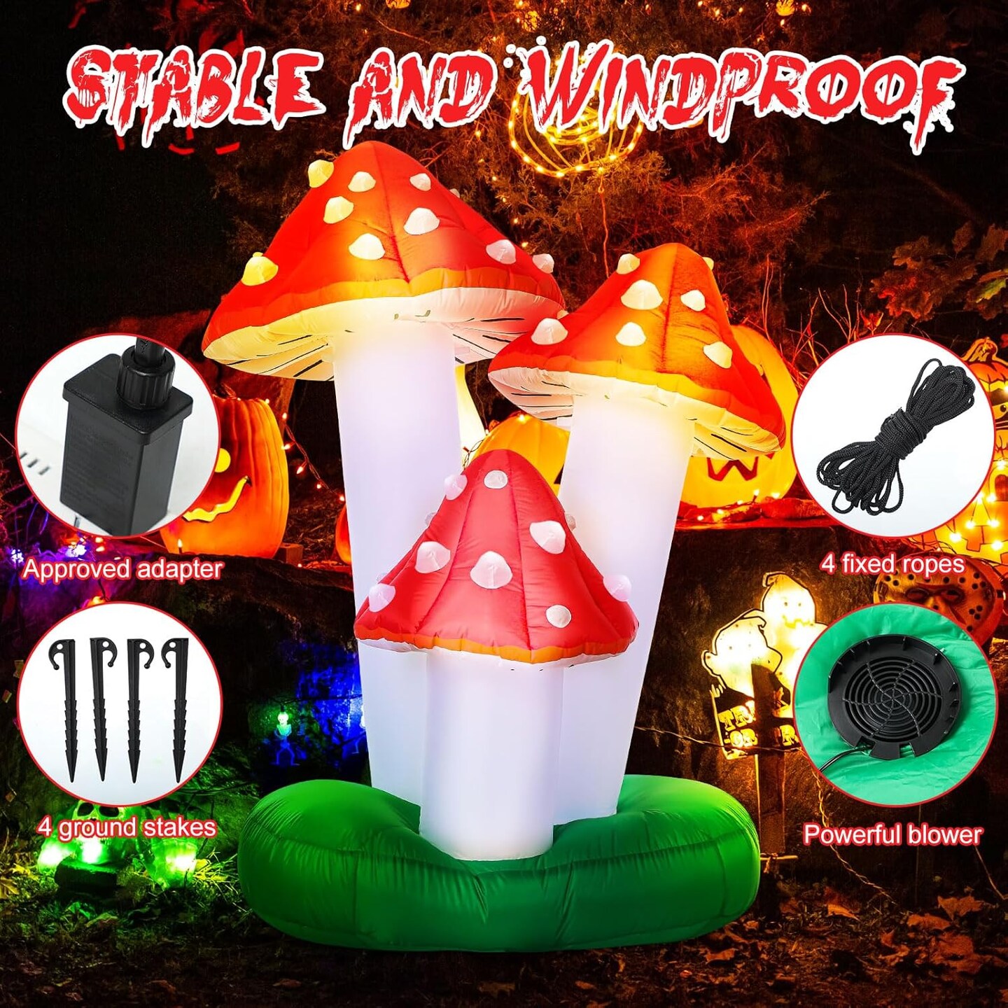 5.9ft Giant Inflatable Mushroom Halloween Decorations, Built in LED Lighted (Multicolor)