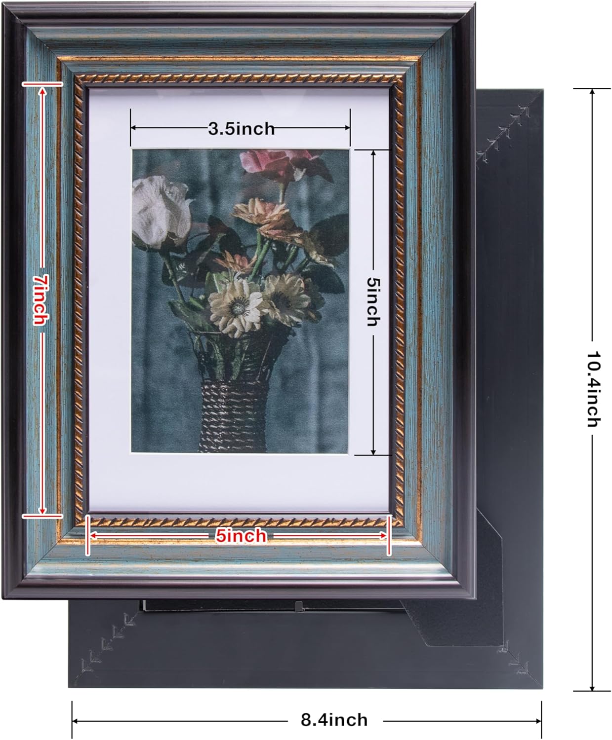 5x7 Picture Photo Frame 1 Pack Antique with Matted for 4X6 Peacock Blue Color Plastic