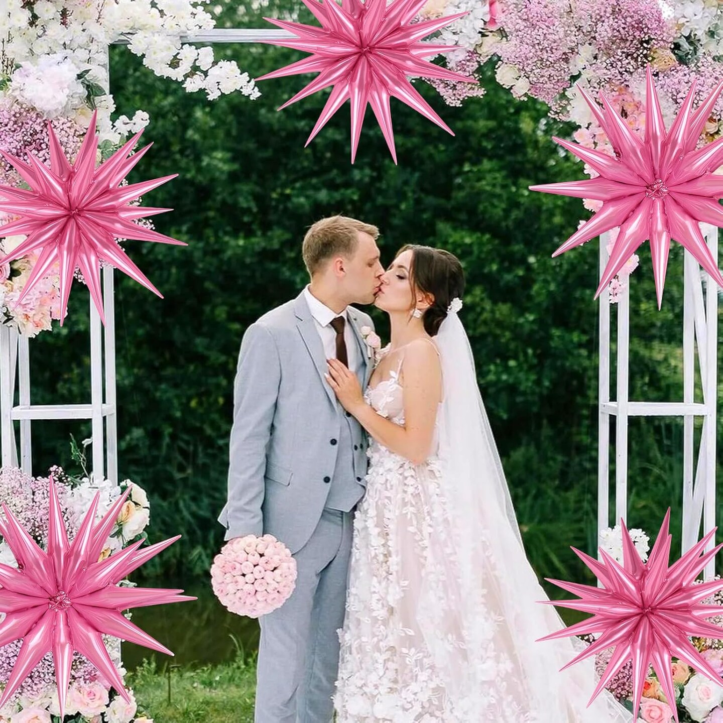 Huge Pink Explosion Star Aluminum Foil Spike Balloons for Birthday(Pink)