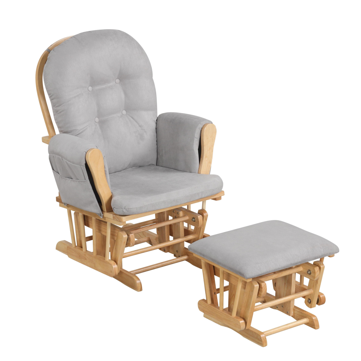 Patio Wood Glider Chair & Ottoman – Detachable Cushion with Padded Armrests