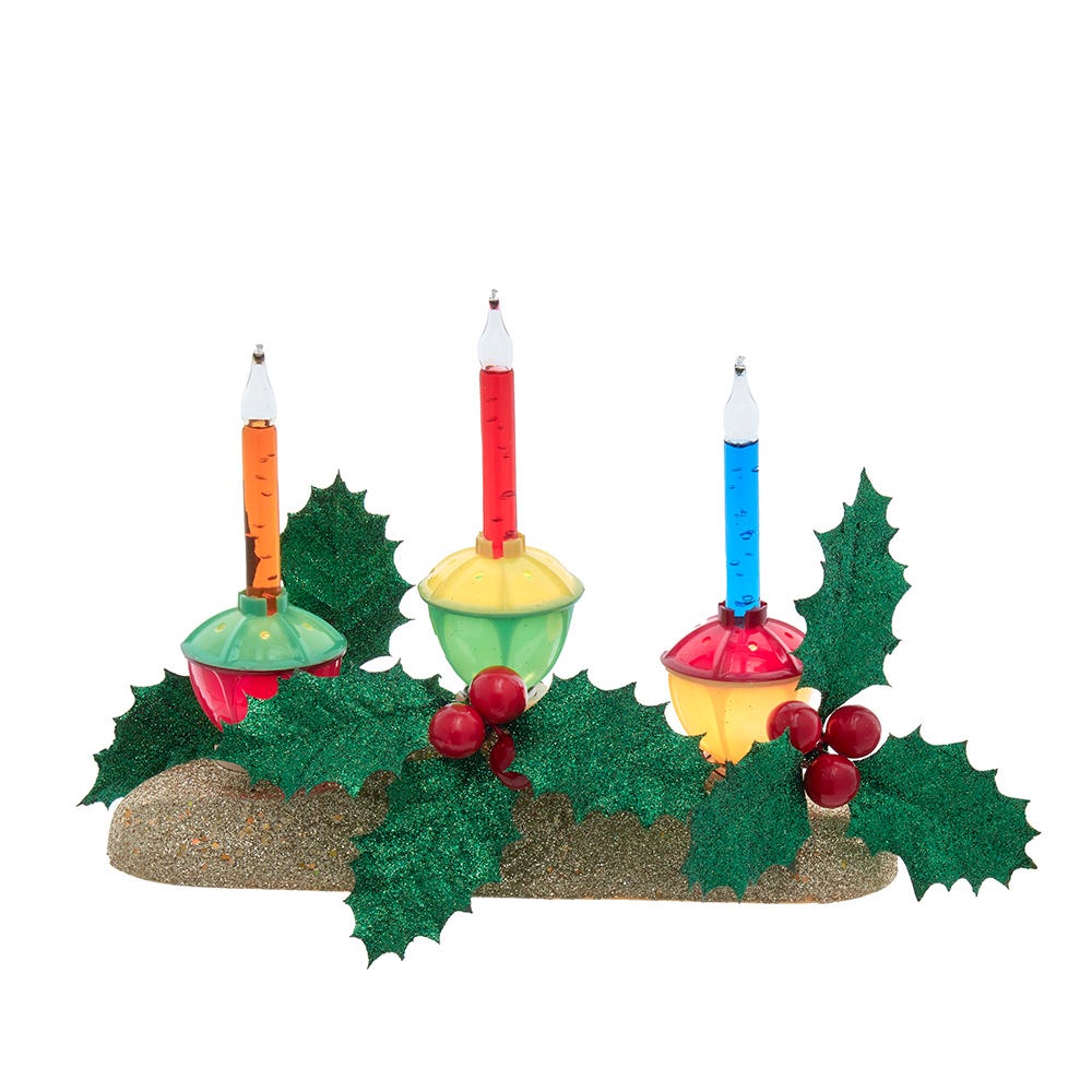 Kurt Adler 8.85-inch Holly Berry and Greenery with Gold Base Three Bubble Lights - Thumbnail 2