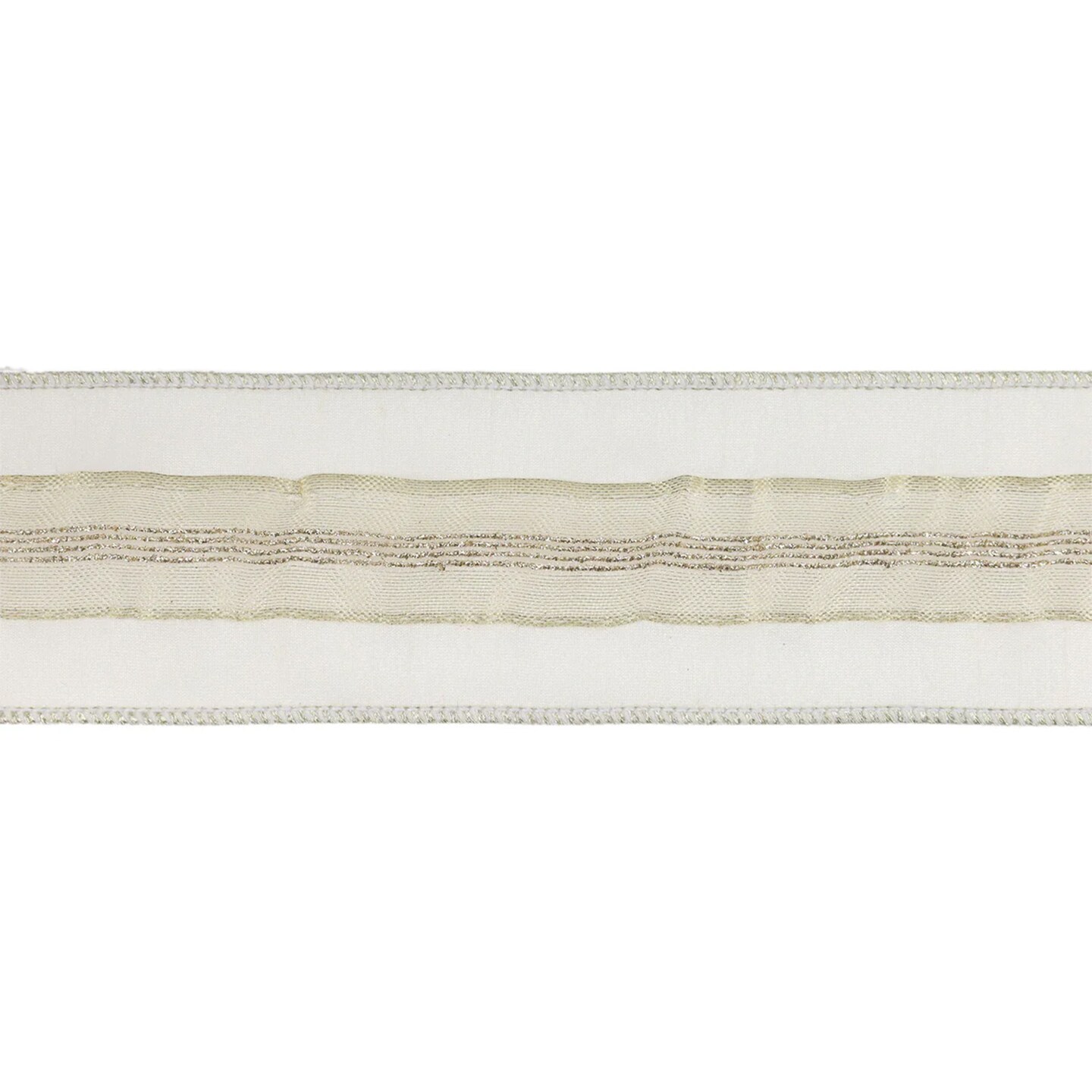 LaRibbons 2 1/2&#x22; Wired Dupioni Ribbon | Ivory w/ Platinum Trim | 5 Yard Roll