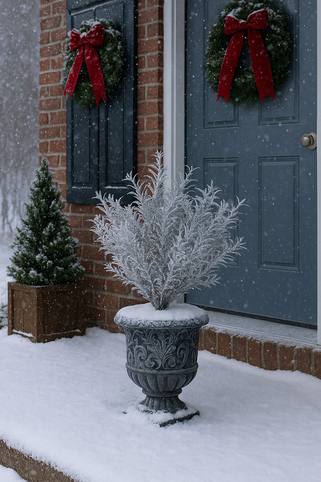 Set of 2 Weatherproof Christmas Artificial 13" Glitter Rosemary Bush X53 Branches