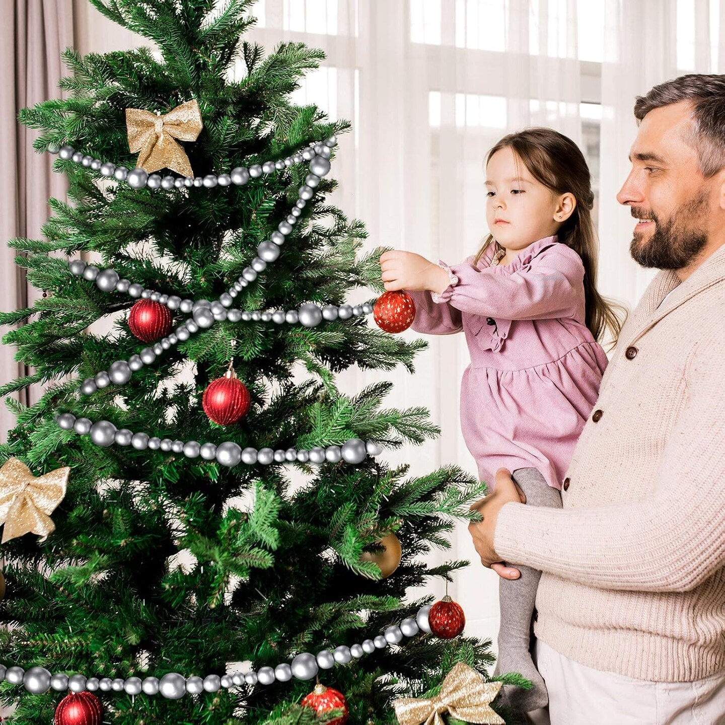 2 Pcs 13.6 Feet Christmas Wooden Beads Garland for Tier Tray Rustic Farmhouse Country Decor