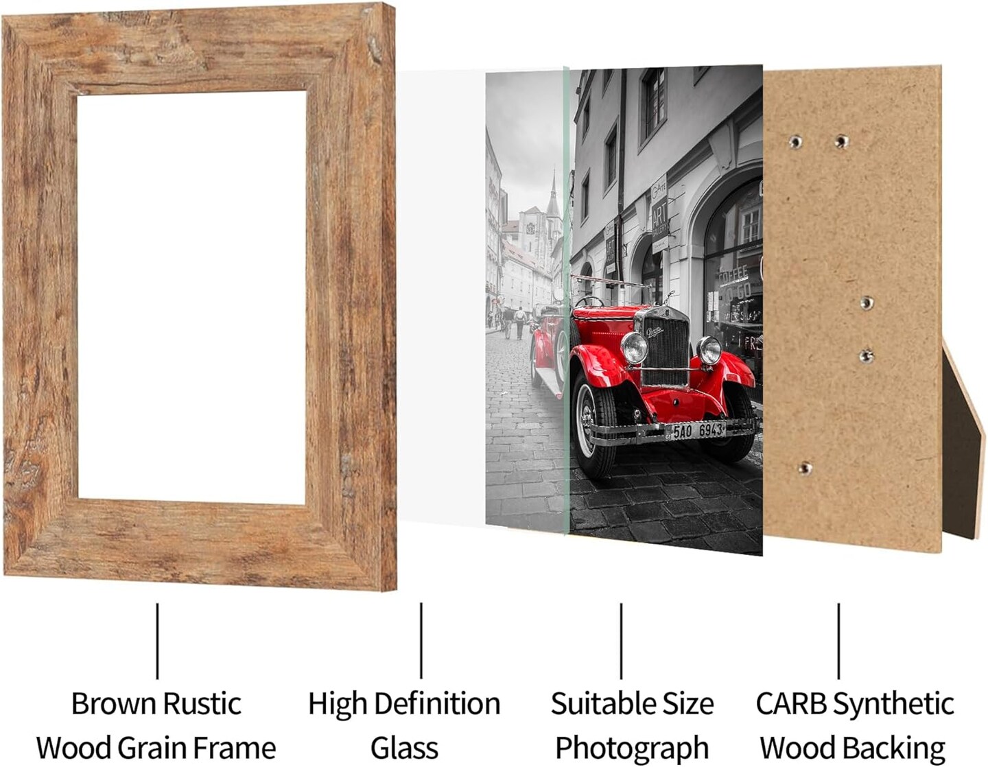Set of 4 - 4x6 Inch Real Glass Picture Frame (Multicolor)