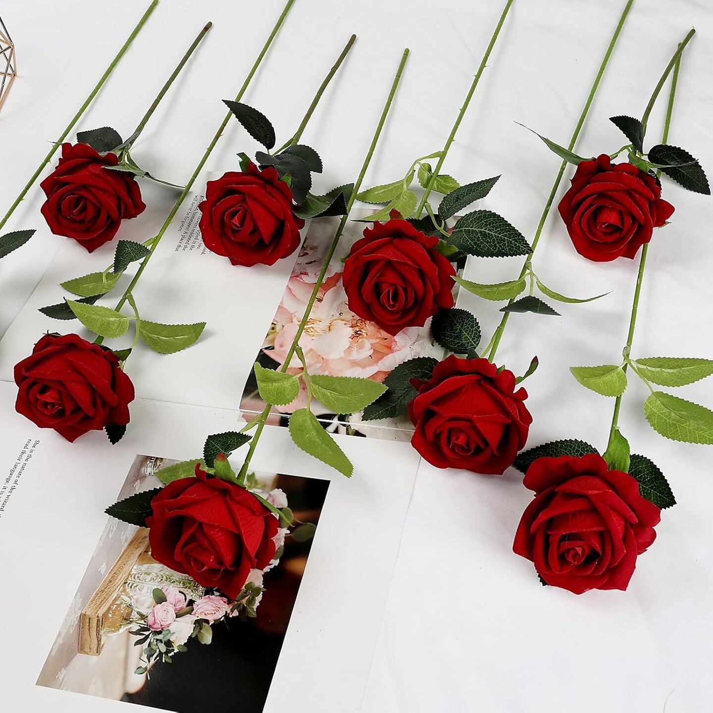 45 Pcs Red Roses Artificial Flowers with Long Stems(red)