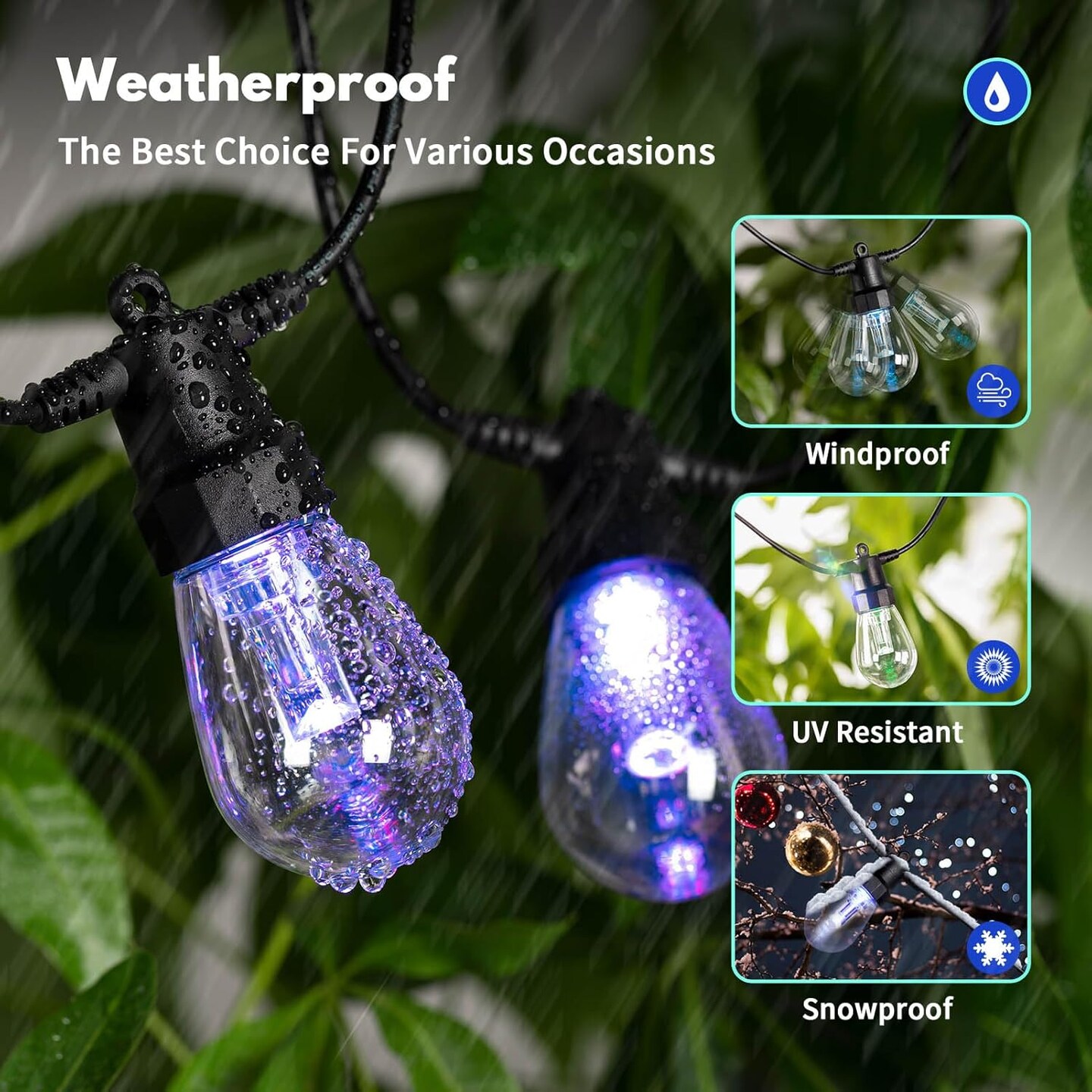 Color Changing Outdoor String Lights with 20 Bulbs - 50 FT (Multicolor)