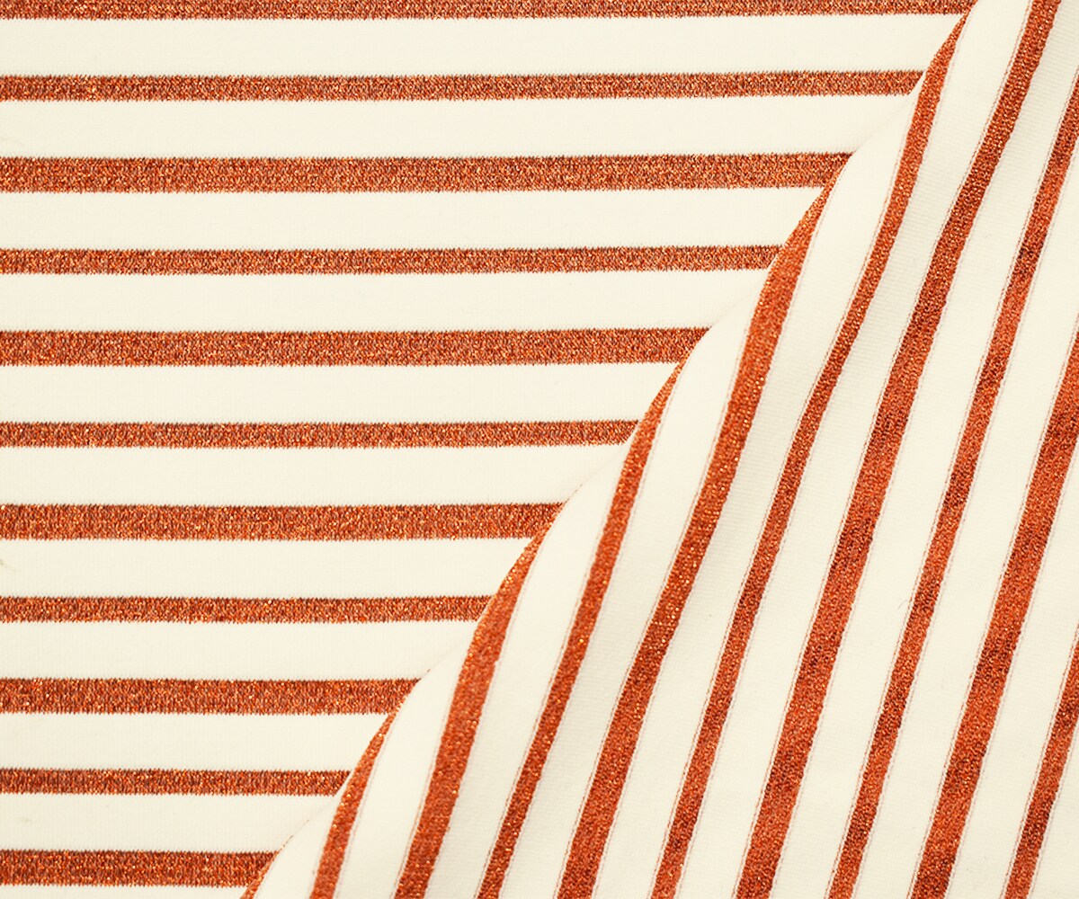 Off-White-Copper Poly Stretch Spandex Stripe Metallic Jersey Knit Fabric By the Yard