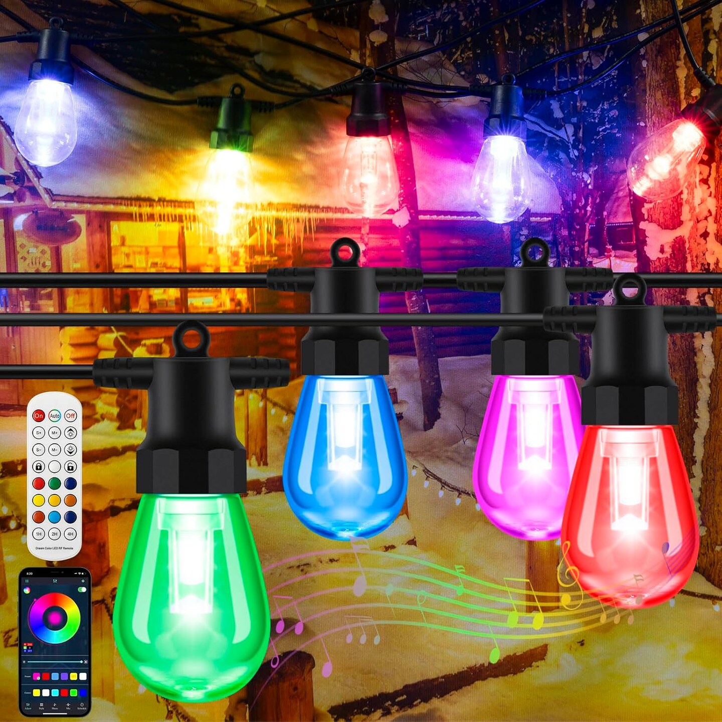 Color Changing Outdoor String Lights with 20 Bulbs - 50 FT (Multicolor)