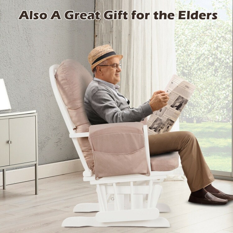 Patio Wood Glider Chair & Ottoman – Detachable Cushion with Padded Armrests