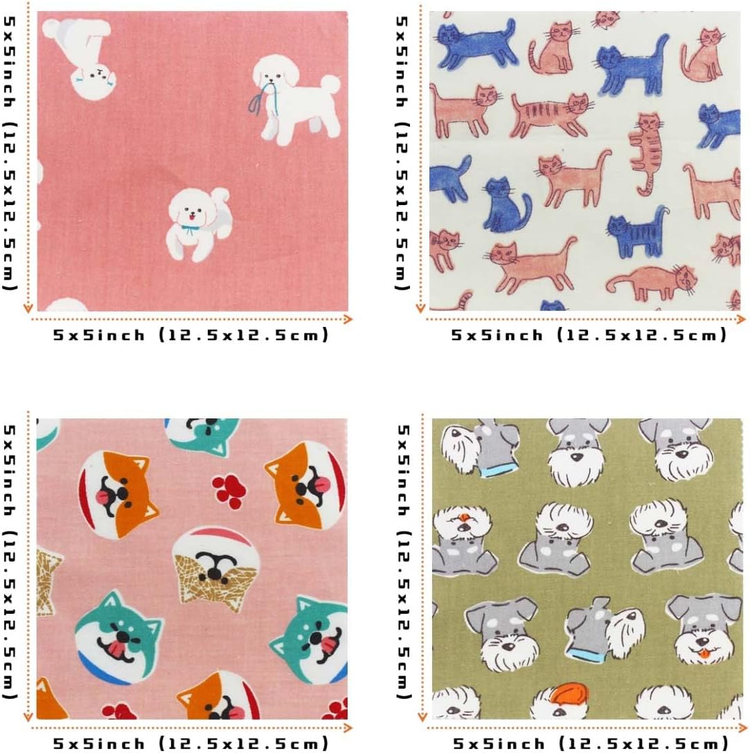 42-Pack 5x5 Inch Cat & Dog Cotton Fabric Squares for Quilting,Multi-Color Cute Animal Print Charm Packs Precut Quilting Supplies