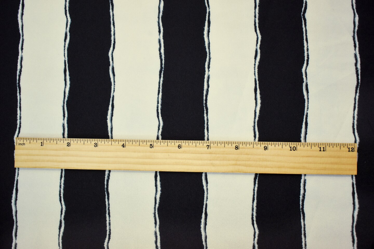 Black-Pearl White Poly Stripe Printed Stretch Crepe Momie Woven Fabric By the Yard