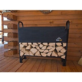 Black Steel Firewood Rack 48-Inch Wood Log Storage with Sliding Waterproof Polyester Cover