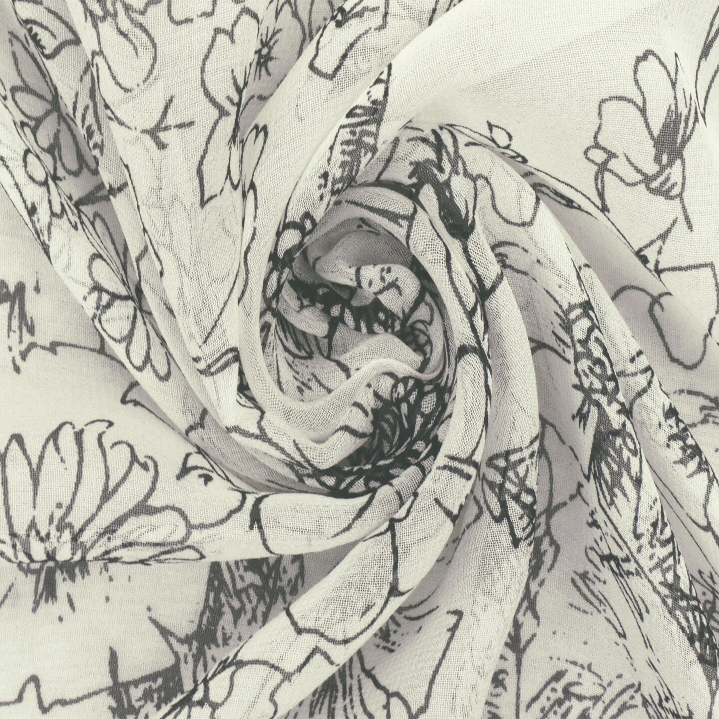 Black-Ivory Famous Designer Floral Printed Silk Chiffon Fabric By the Yard