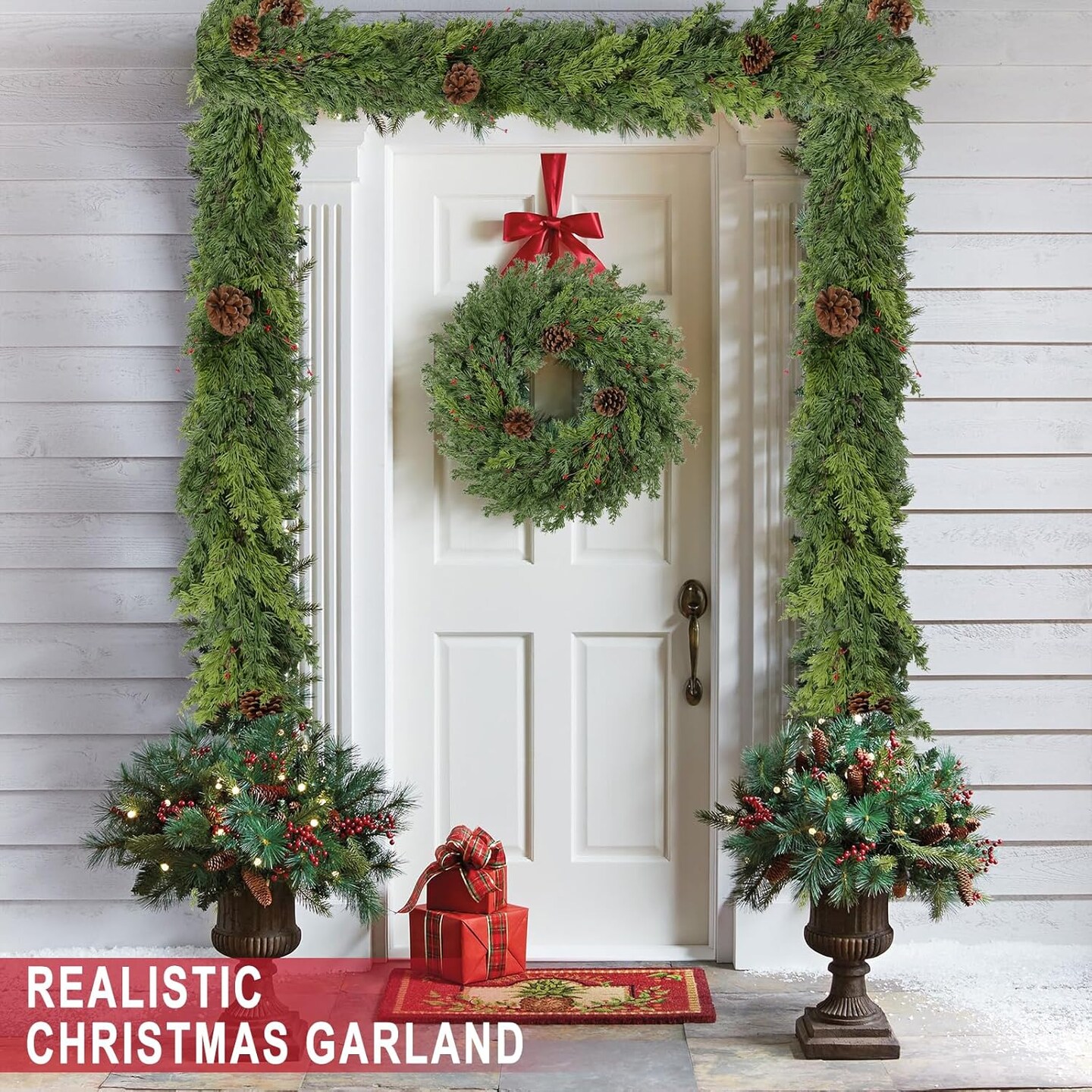 6 Ft Real Touch Christmas Garland with Pine Cone (Green Pine)