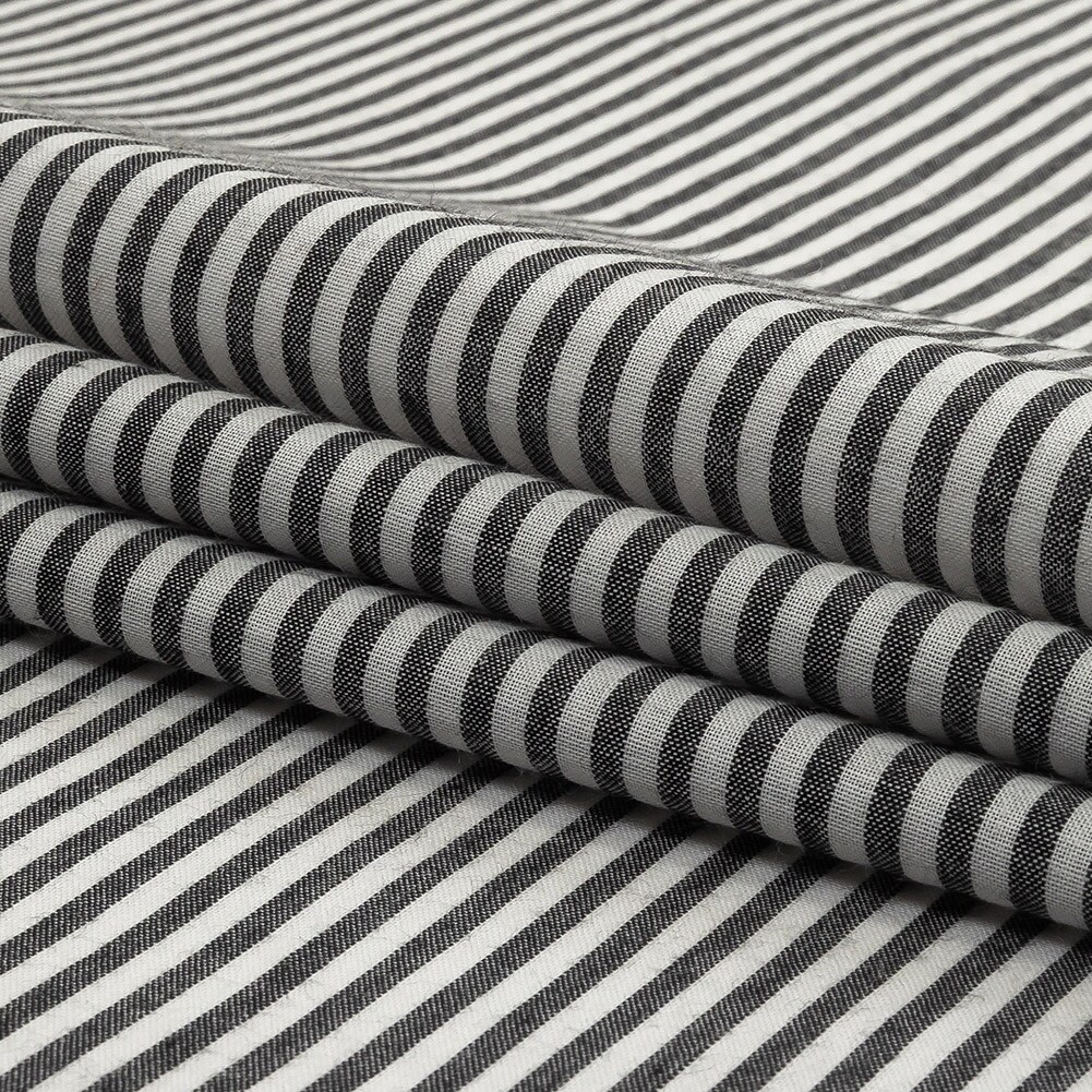 1 Yard Black and White Railroad Striped Cotton and Polyester Woven Fabric for Apparel Fabric