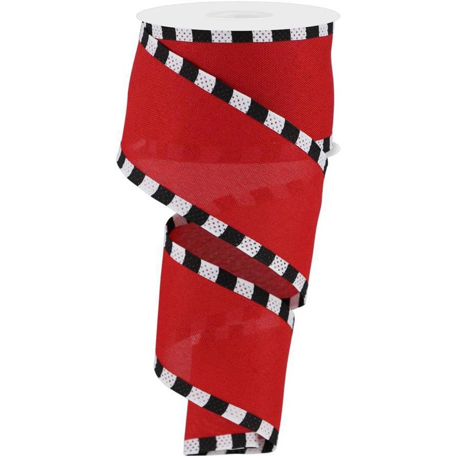 2.5" Faux Royal Burlap/Stripe Edge Ribbon: Red & Black (10 Yards)