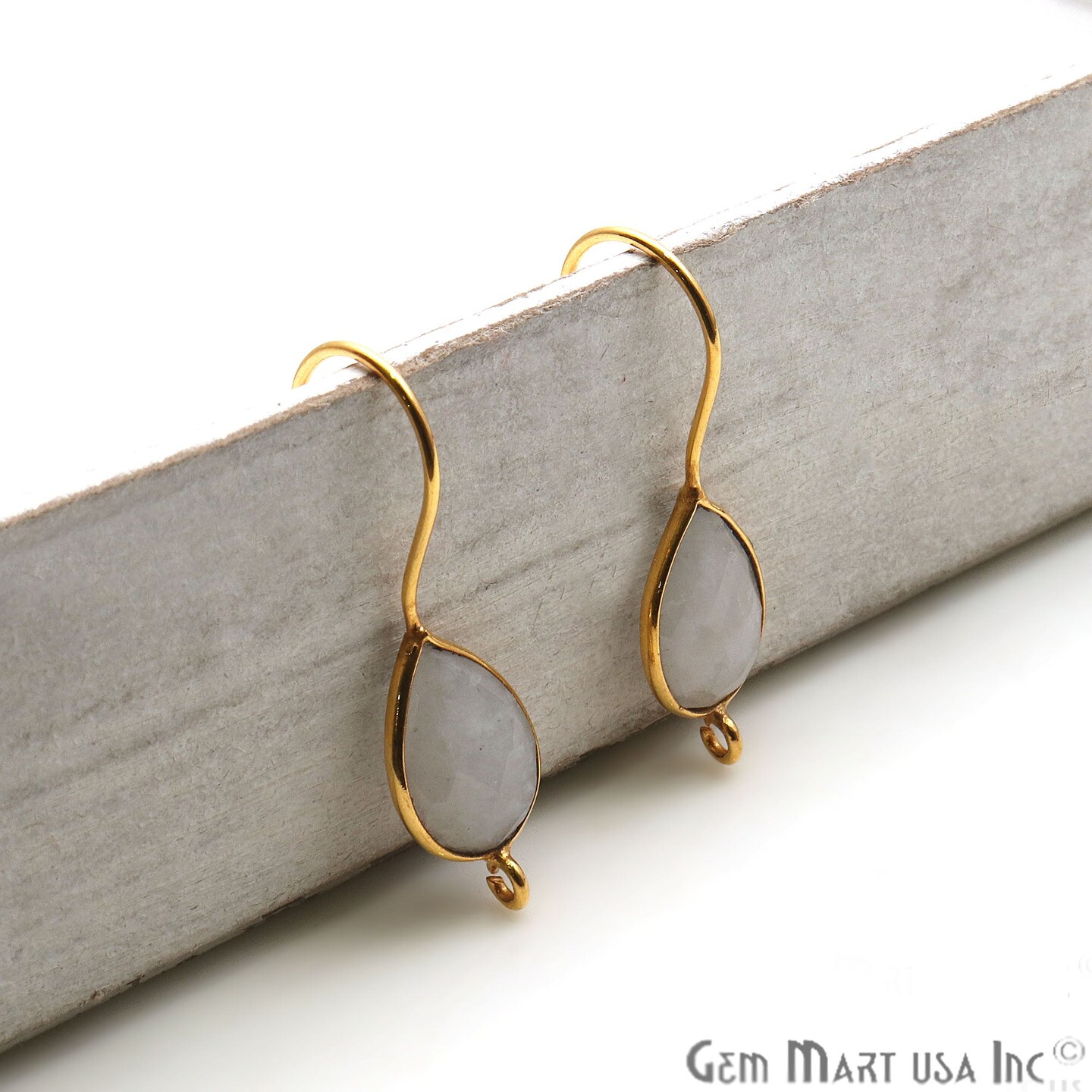 DIY Teardrop Gemstone Loop Earrings, 31x9mm 22K Gold Plated Earring Findings with Bottom Loop Hook Eaaring, GemMartUSA (90021)