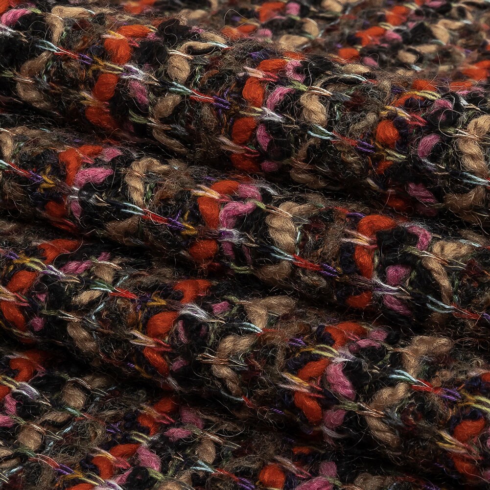 1 Yard Italian Pink, Black and Orange Striped Boucle Chunky Blended Wool Sweater Knit 60’’ Width
