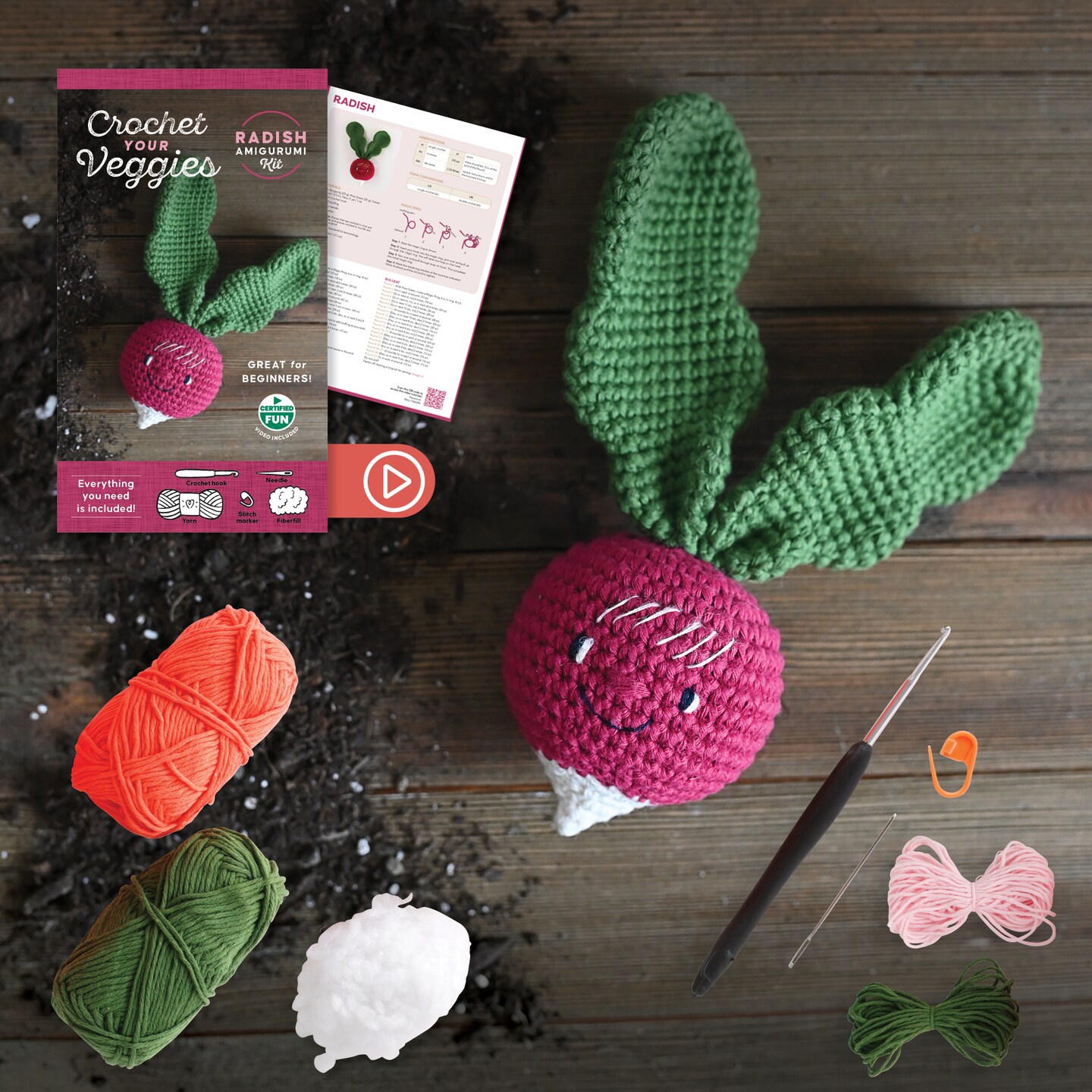 Crochet Your Veggies Amigurumi Kit Radish: Everything You Need Is Included!