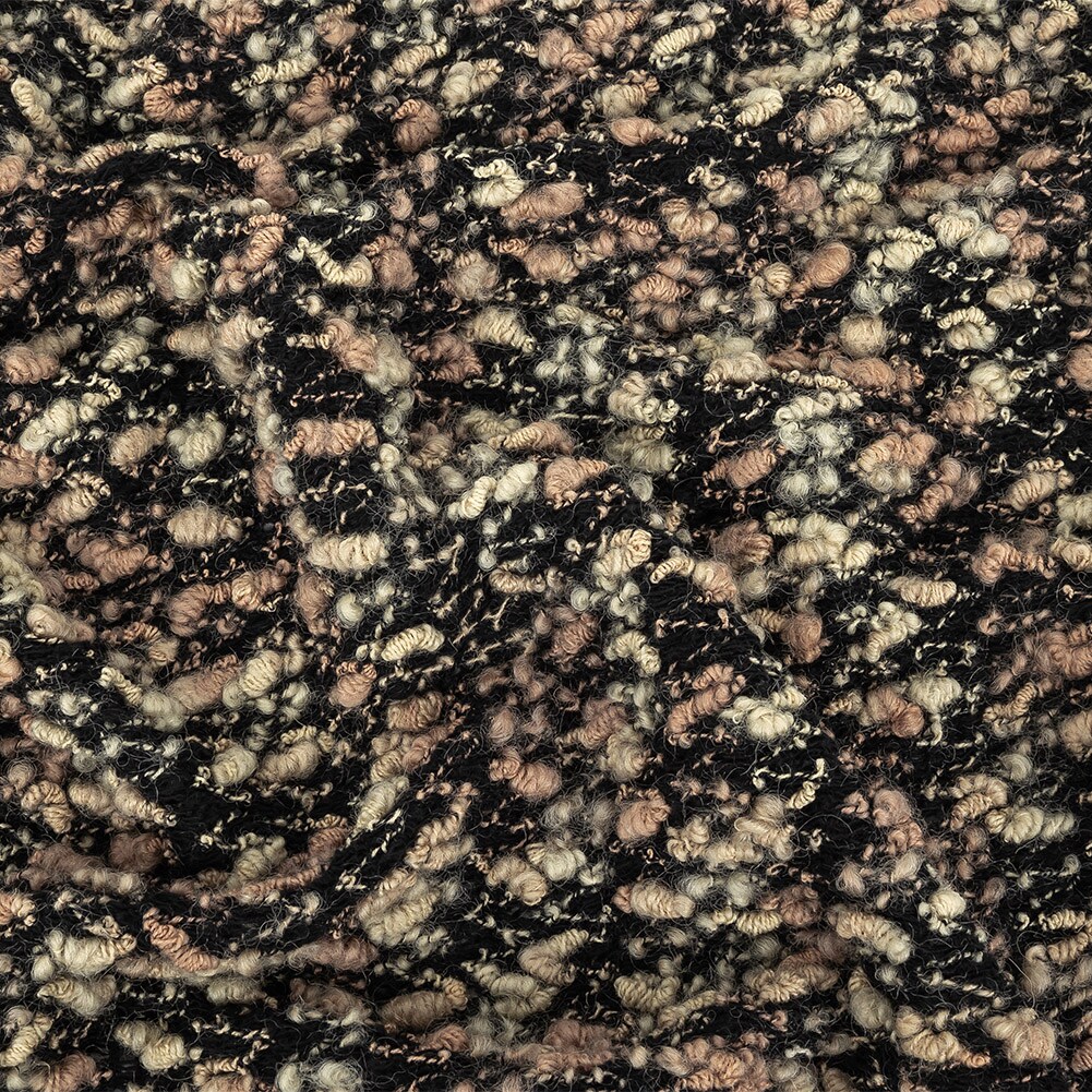 1 Yard Maple Sugar, Almond Milk and Black Loosely Knit Wool Boucle