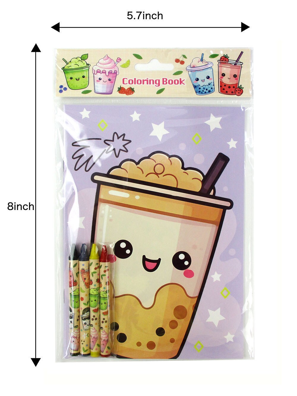 TINYMILLS Kawaii Bubble Tea Coloring Book Set with Crayons, 12 Pack, Kids Party Favors, Classroom Rewards, Cute Boba Milk Tea Design