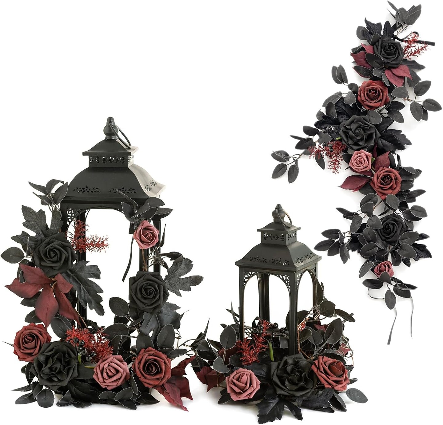 6 Pack 2ft Artificial Flower Garlands Black and Burgundy Wedding Decor