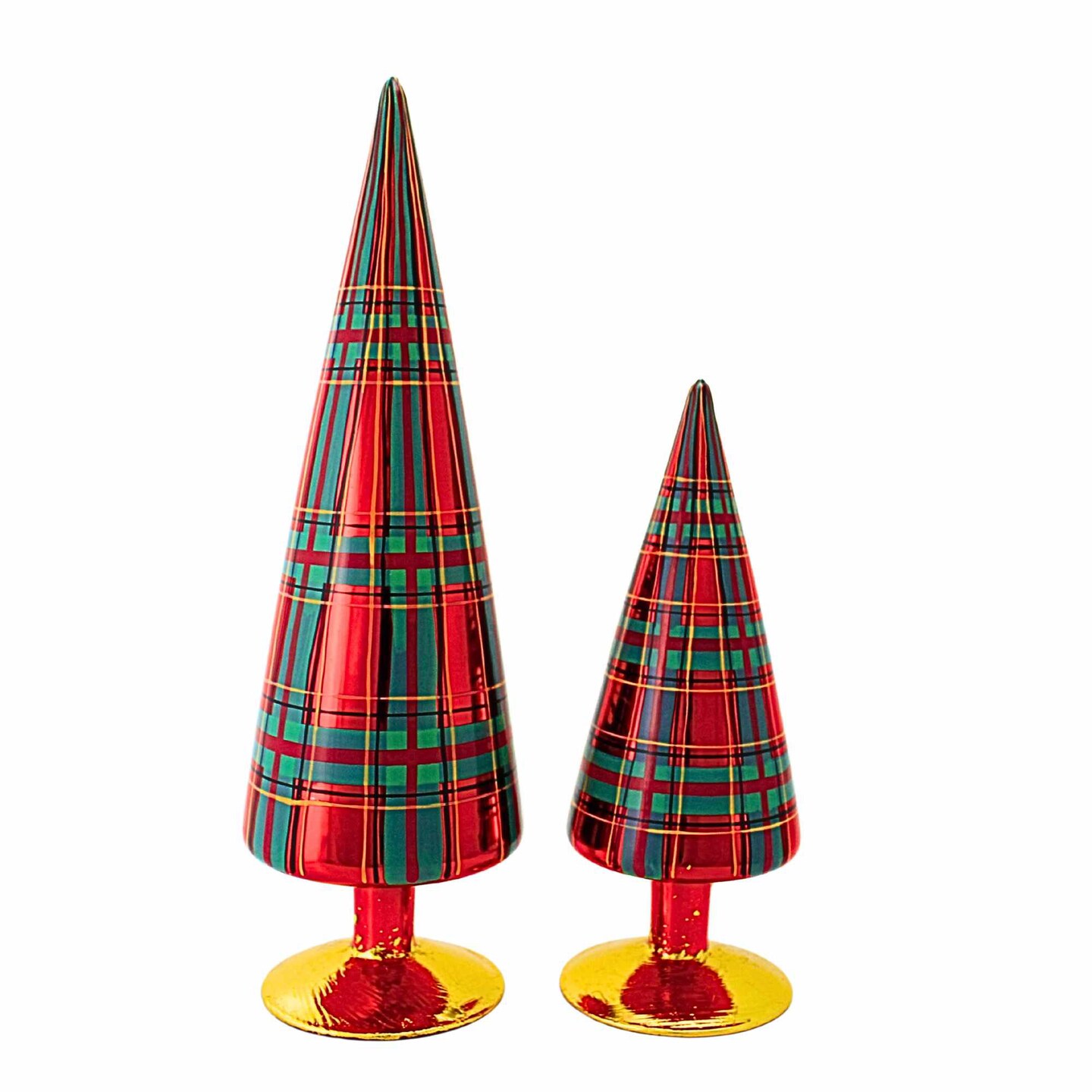 Cody Foster 12.5 Inch Patterned Tree Red Plaid Set Christmas Decorative Tree Set , Christmas Decor Mid-Century Modern