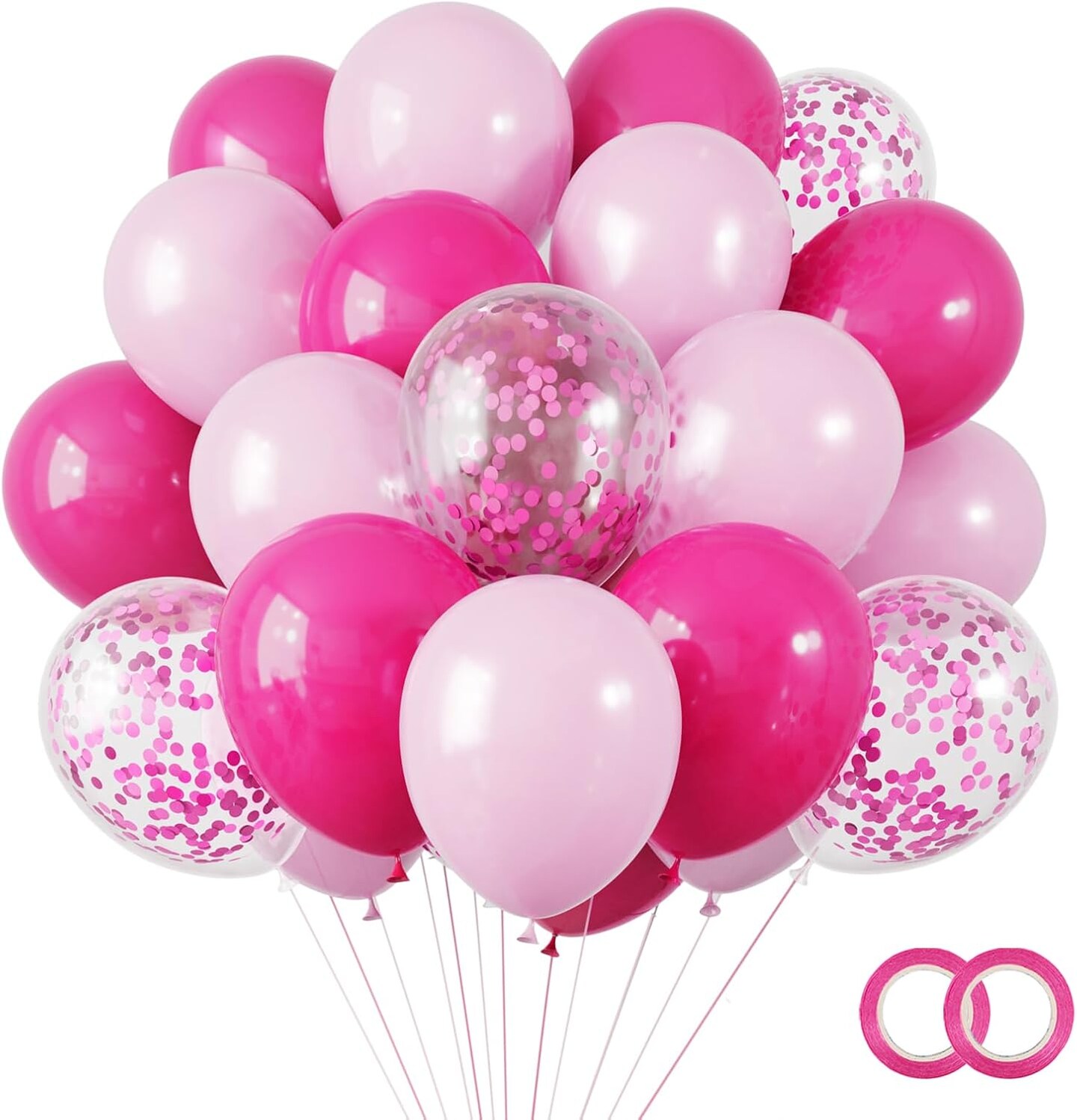65pcs Hot Pink Balloons 12 Inch Magenta Confetti Balloon for Valentine's Day Girls Theme Birthday Party Decorations Baby Shower Bridal Shower