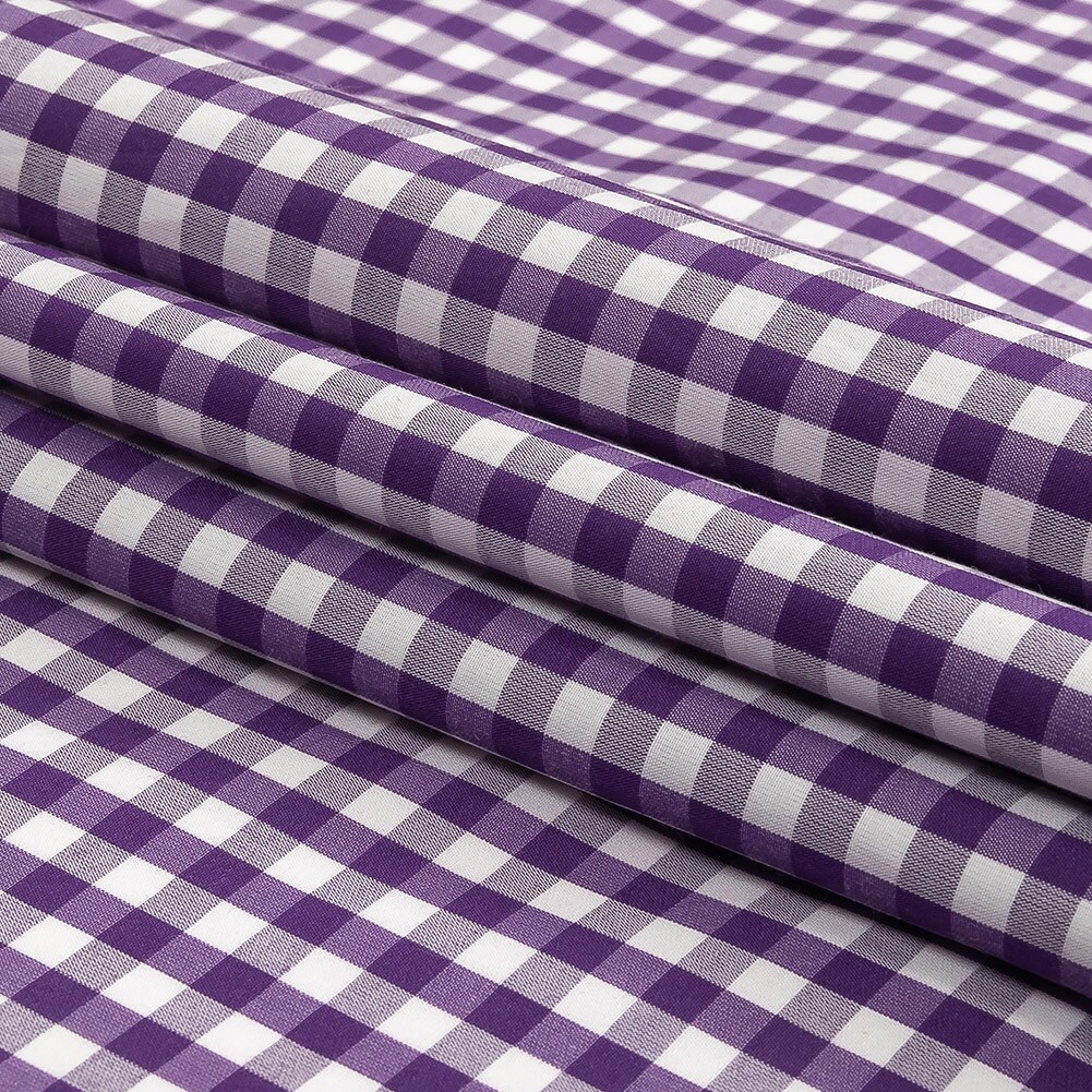 1 Yard Purple and White Checkered Cotton and Polyester Shirting Fabric