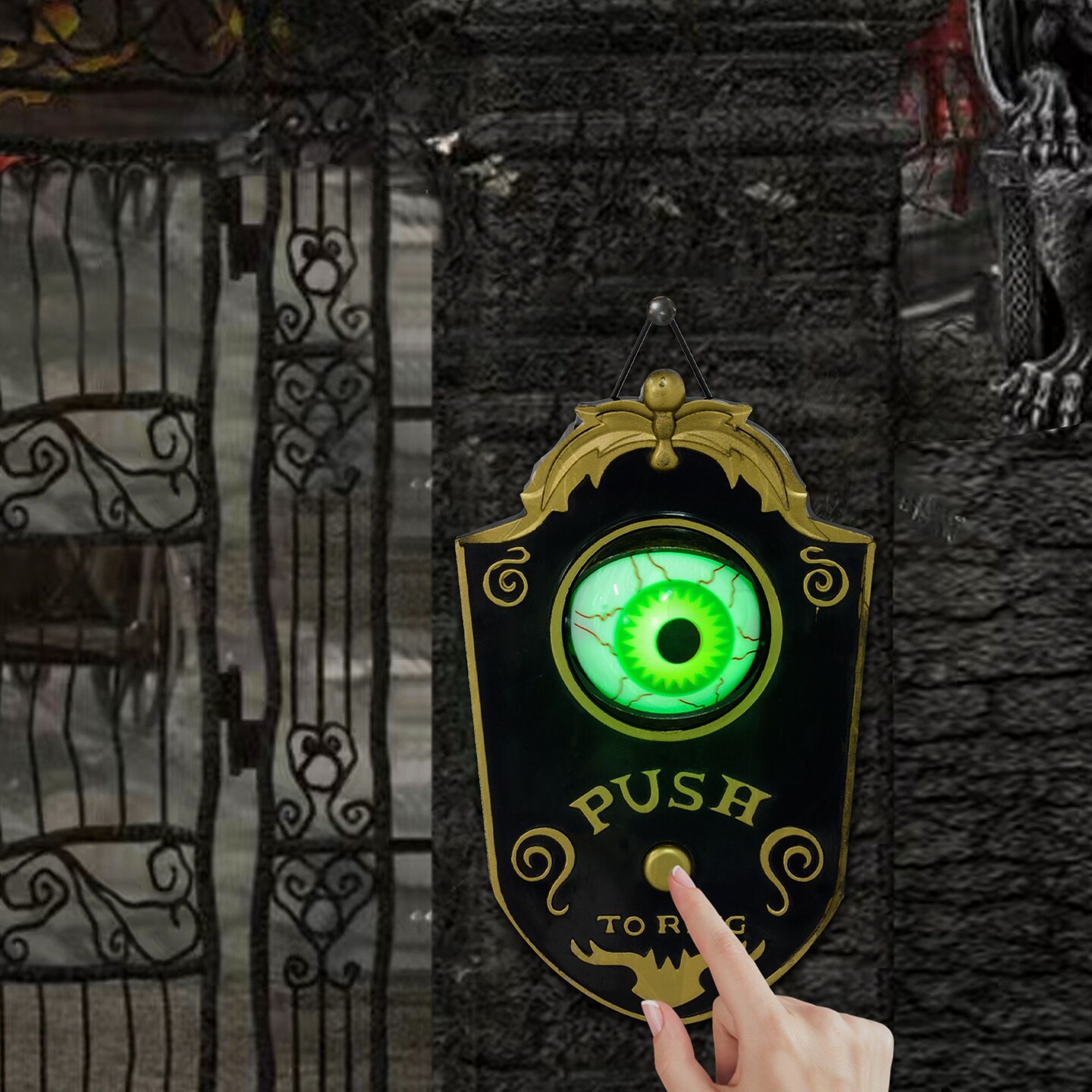 7.1&#x22; Doorbell with Simulation Light-up Eyeball, Halloween Decoration Animatronic, Sound and Motion Activated for Party