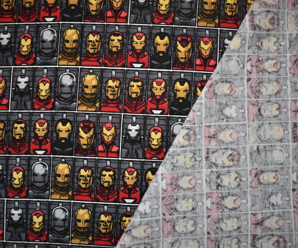 Gray-Red-Multi Cotton Marvel Iron Man Printed Quilting Woven Fabric By the Yard