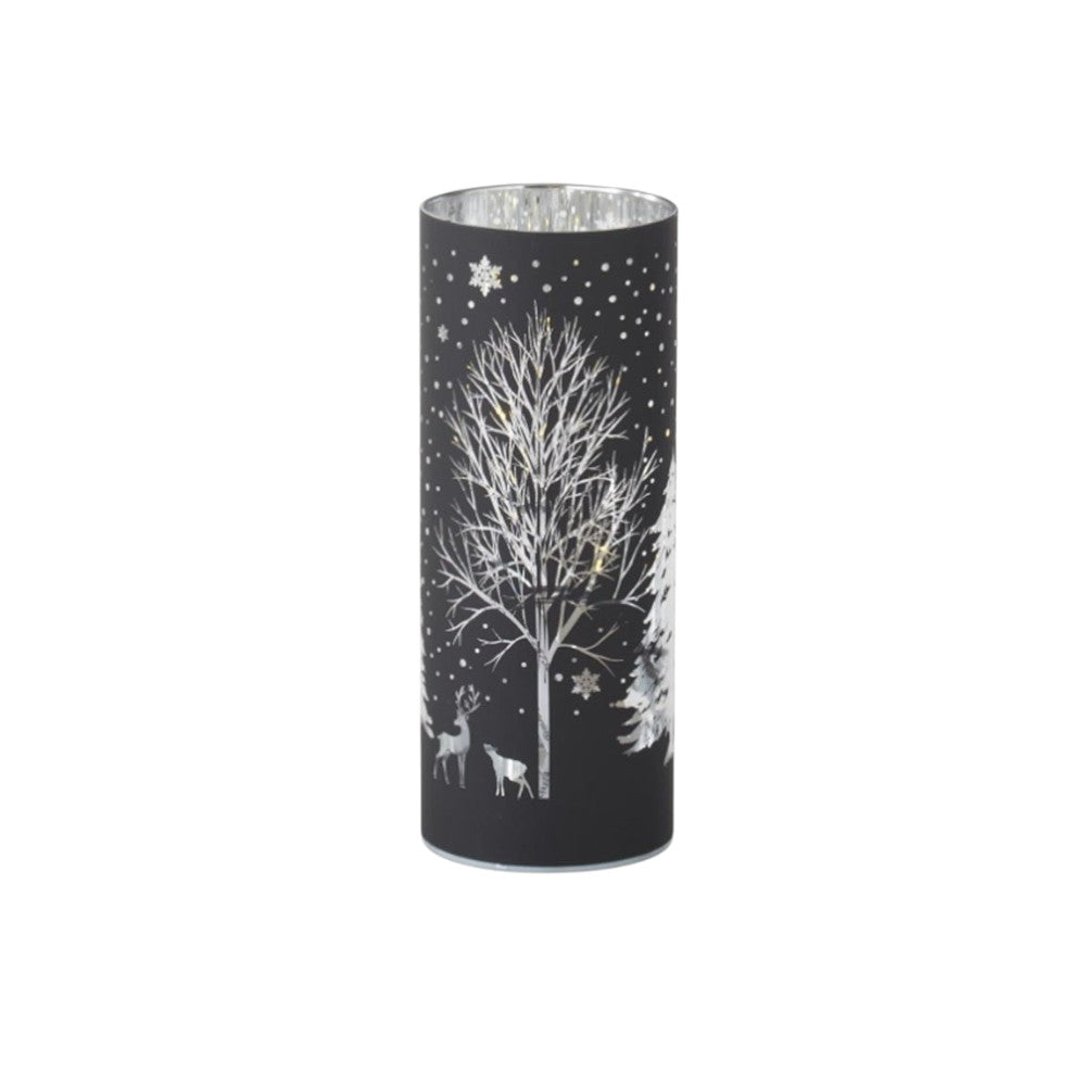 8&#x22; Black Laser-Engraved Winter Scene LED Votive &#x2013; Cozy Glow